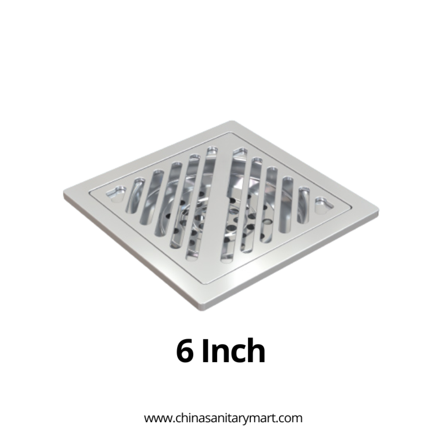 AST 6x6 Stripe Hole Floor Drain SS, 6 inch stainless steel floor drain, square floor strainer, stripe hole drain, bathroom floor drain, SS drain cover, AST floor strainer