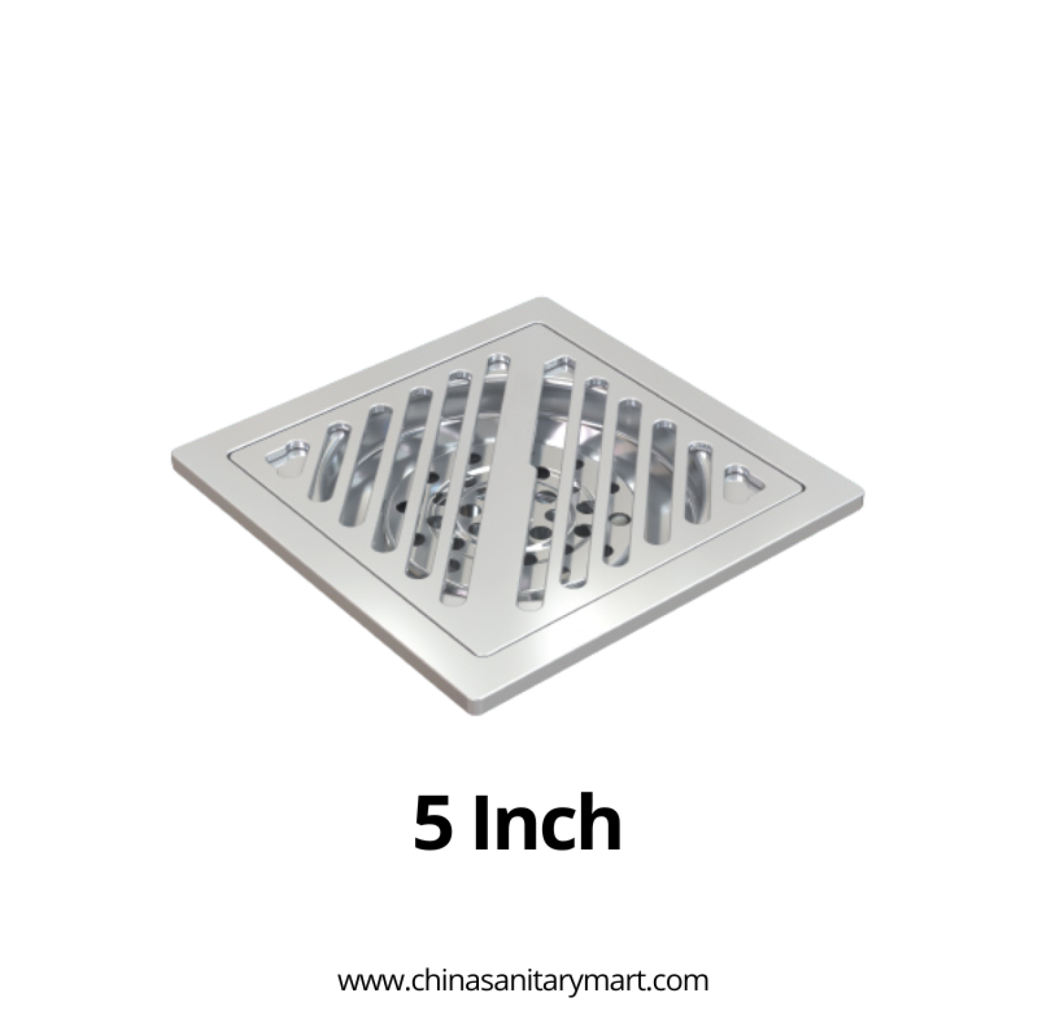 AST 5x5 Stripe Hole Floor Drain SS, 5 inch stainless steel floor drain, square floor strainer, stripe hole drain, bathroom floor drain, SS drain cover, AST floor strainer, stainless steel drain grille