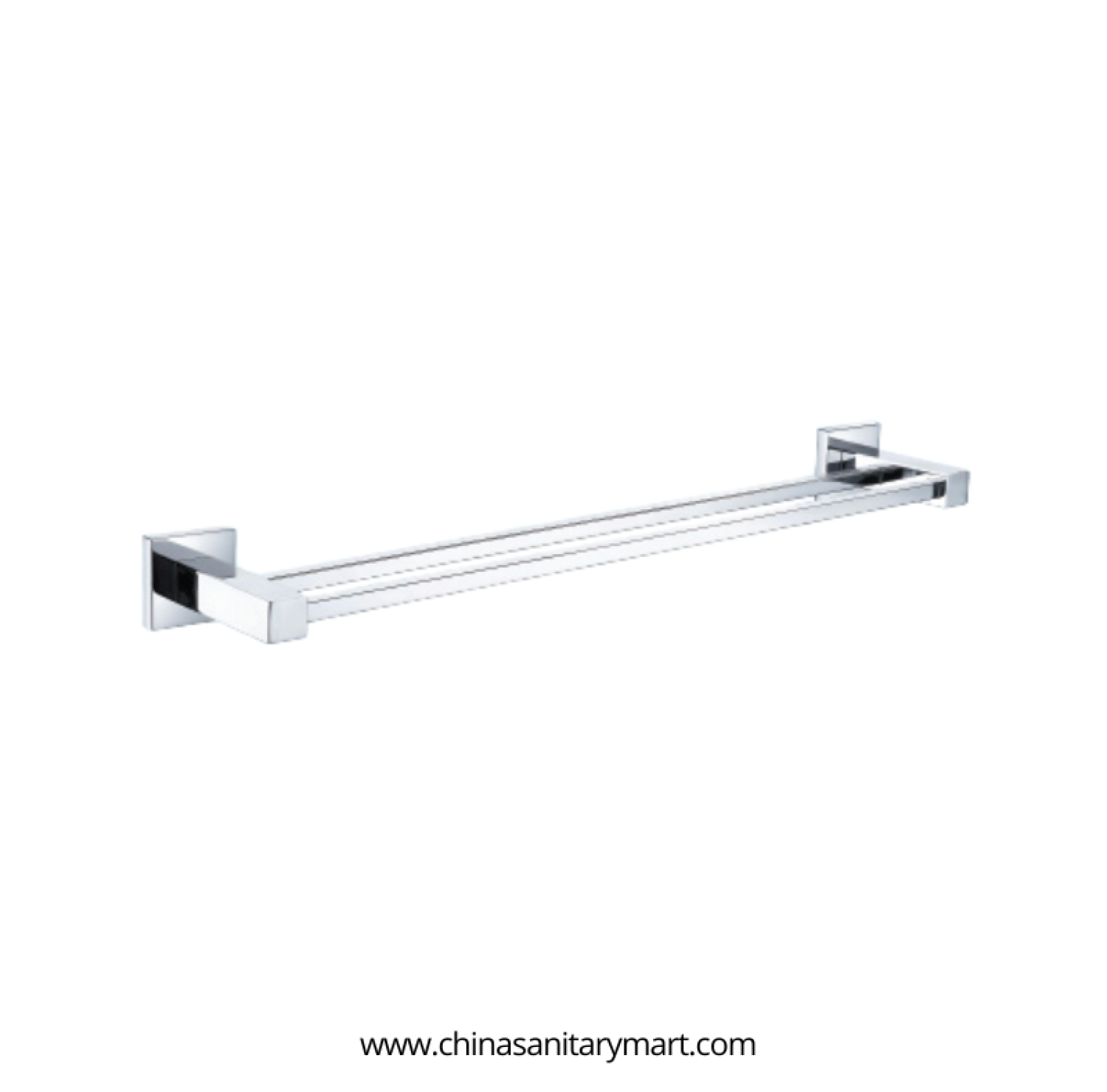 AST Bath Towel Bar Double Silver, silver brass double towel bar, chrome bathroom towel rack, wall mounted double towel holder, AST bathroom accessories, brass towel rack