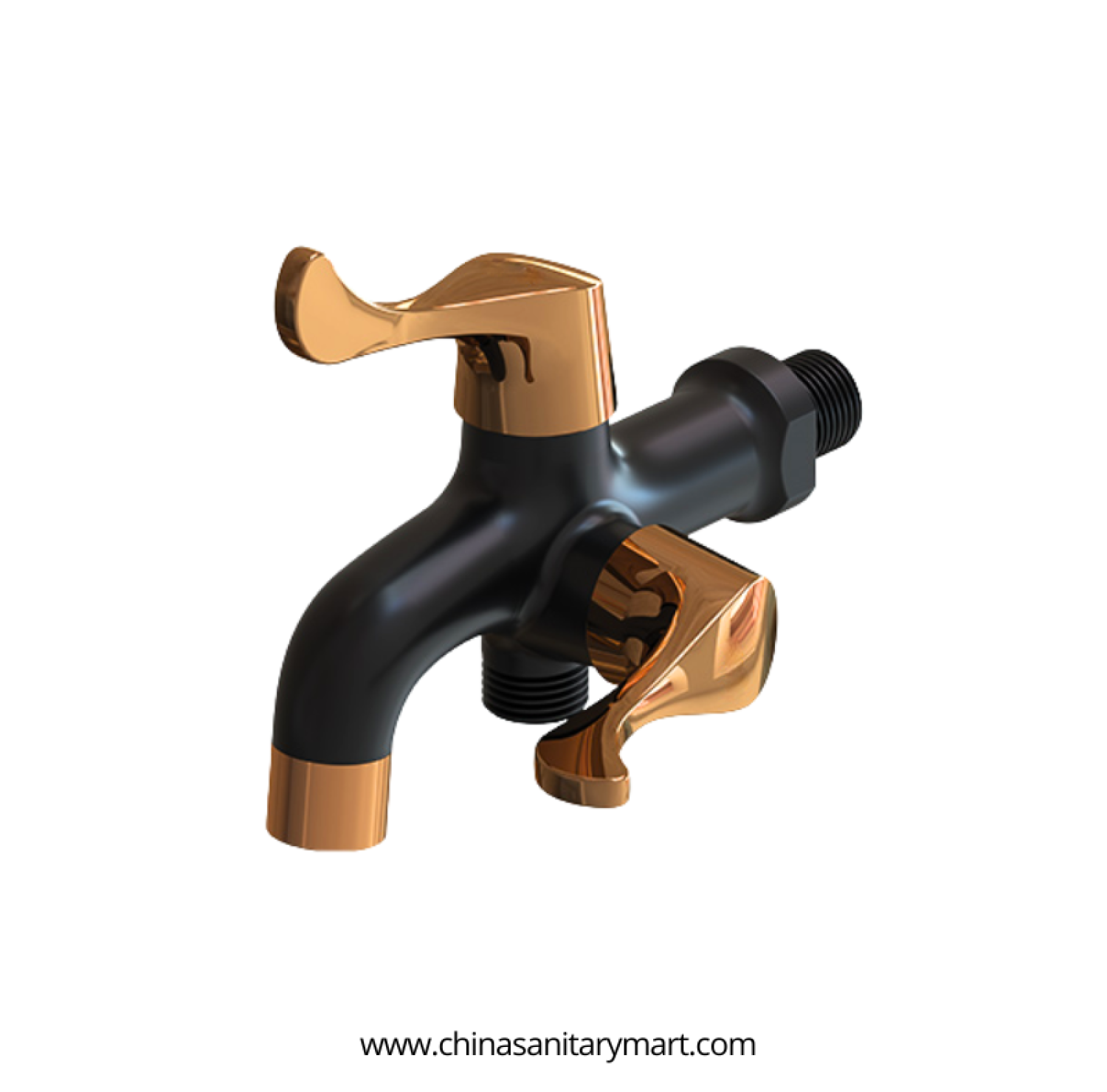 AST Two in One Bib Cock Neo Rose Gold Black, 2 in 1 brass bib cock, rose gold black bib tap, AST Neo bib cock, dual outlet brass tap, wall mounted bib cock, luxury bathroom tap, two way bib tap