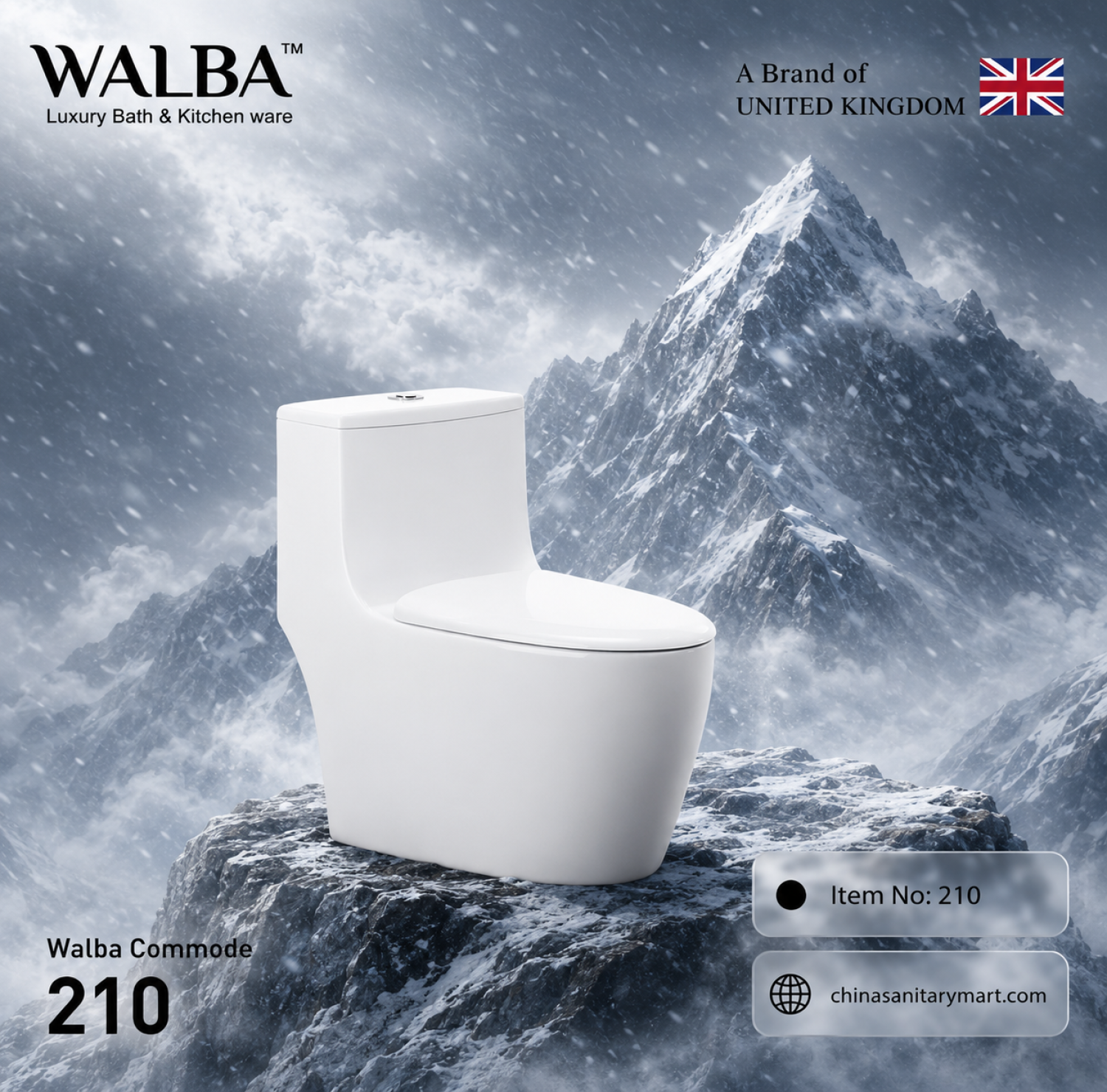 Walba Commode 210, Walba rimless one piece toilet, white siphonic jet flush commode, modern bathroom toilet, Walba 210 toilet