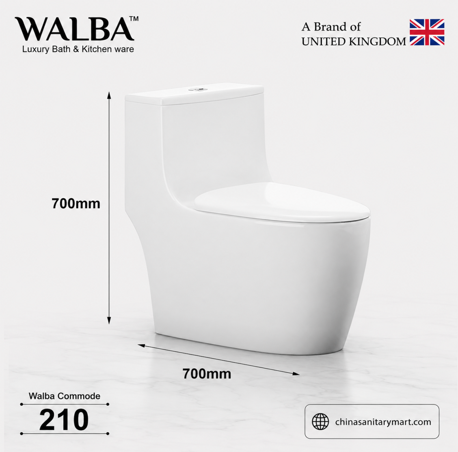 Walba Commode 210, Walba rimless one piece toilet, white siphonic jet flush commode, modern bathroom toilet, Walba 210 toilet