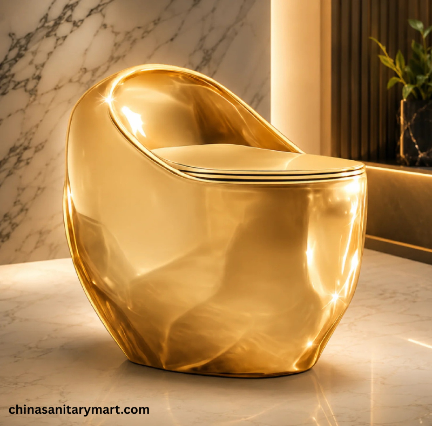 IS-M099G Peanut Commode Golden Color, golden Peanut toilet, gold S Trap high commode, luxury golden toilet, 670x470x625mm Peanut commode