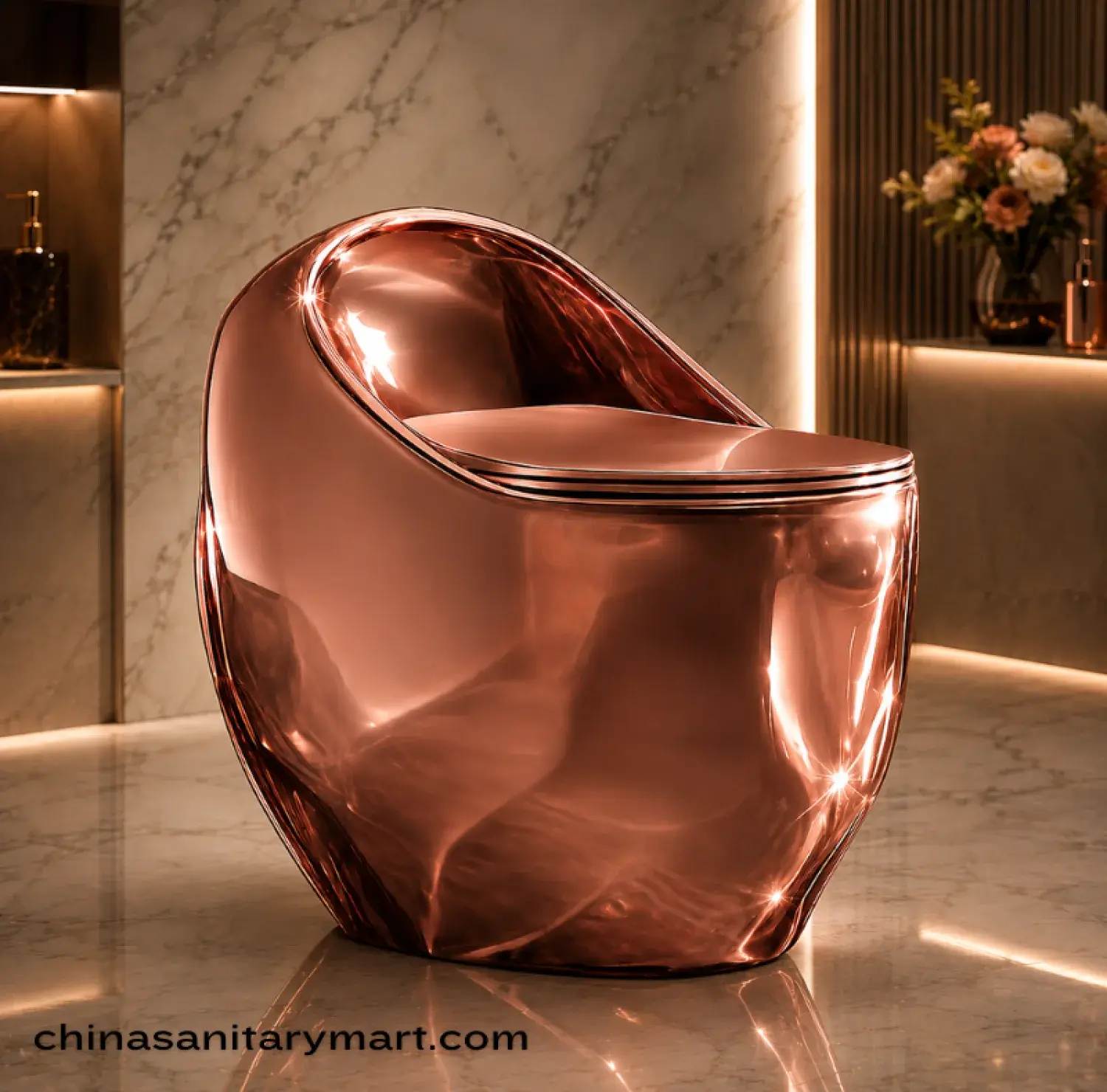 IS-M099RG Peanut Commode Rose Golden, Rose Gold Peanut toilet, luxury rose golden commode, S Trap high commode, 670x470x625mm Peanut toilet,Italian Standard