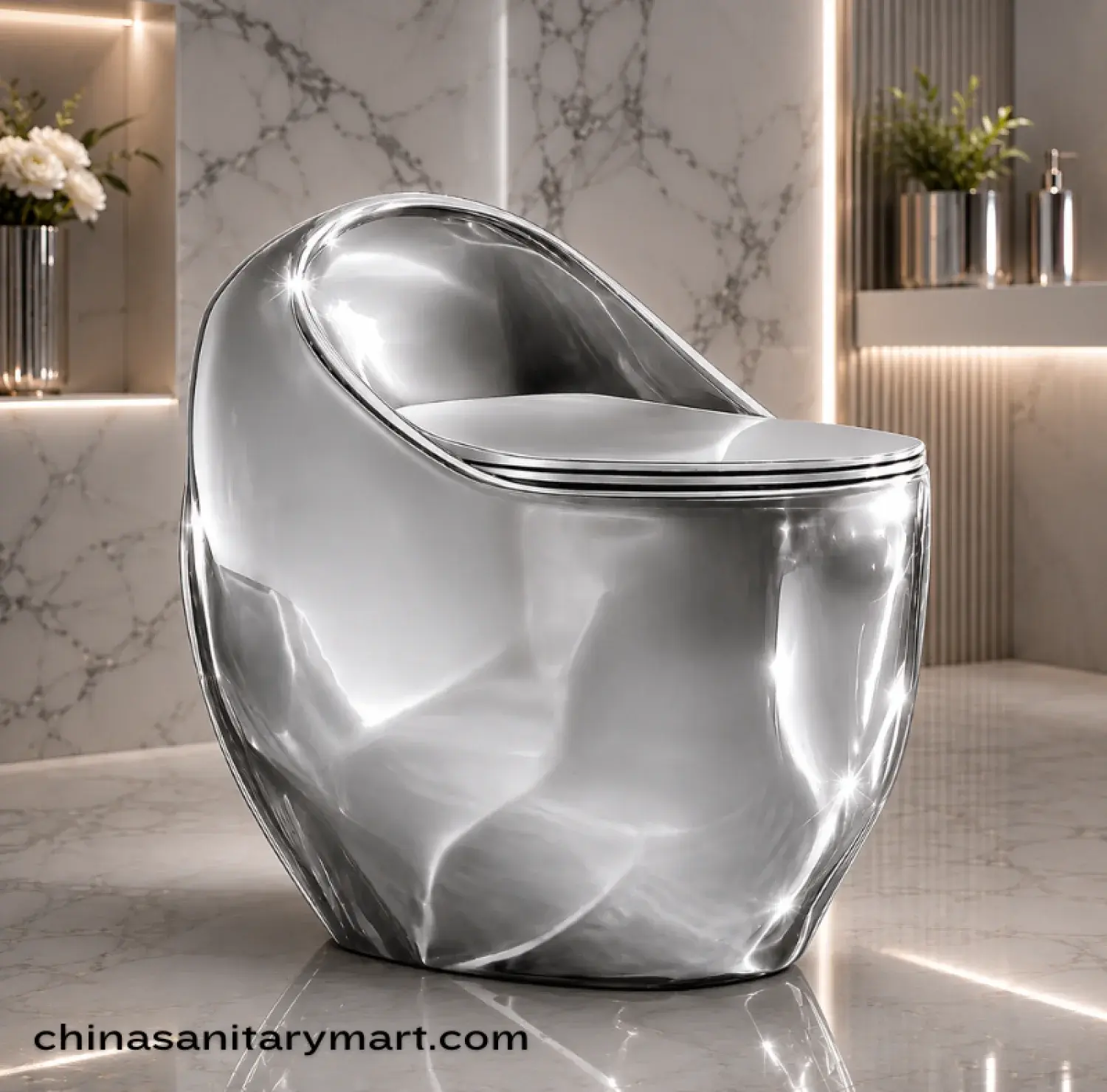 Italian Standard-M099S Peanut Commode Silver, Silver Peanut toilet, luxury silver commode, S Trap high commode, metallic silver toilet, 670x470x625mm Peanut toilet