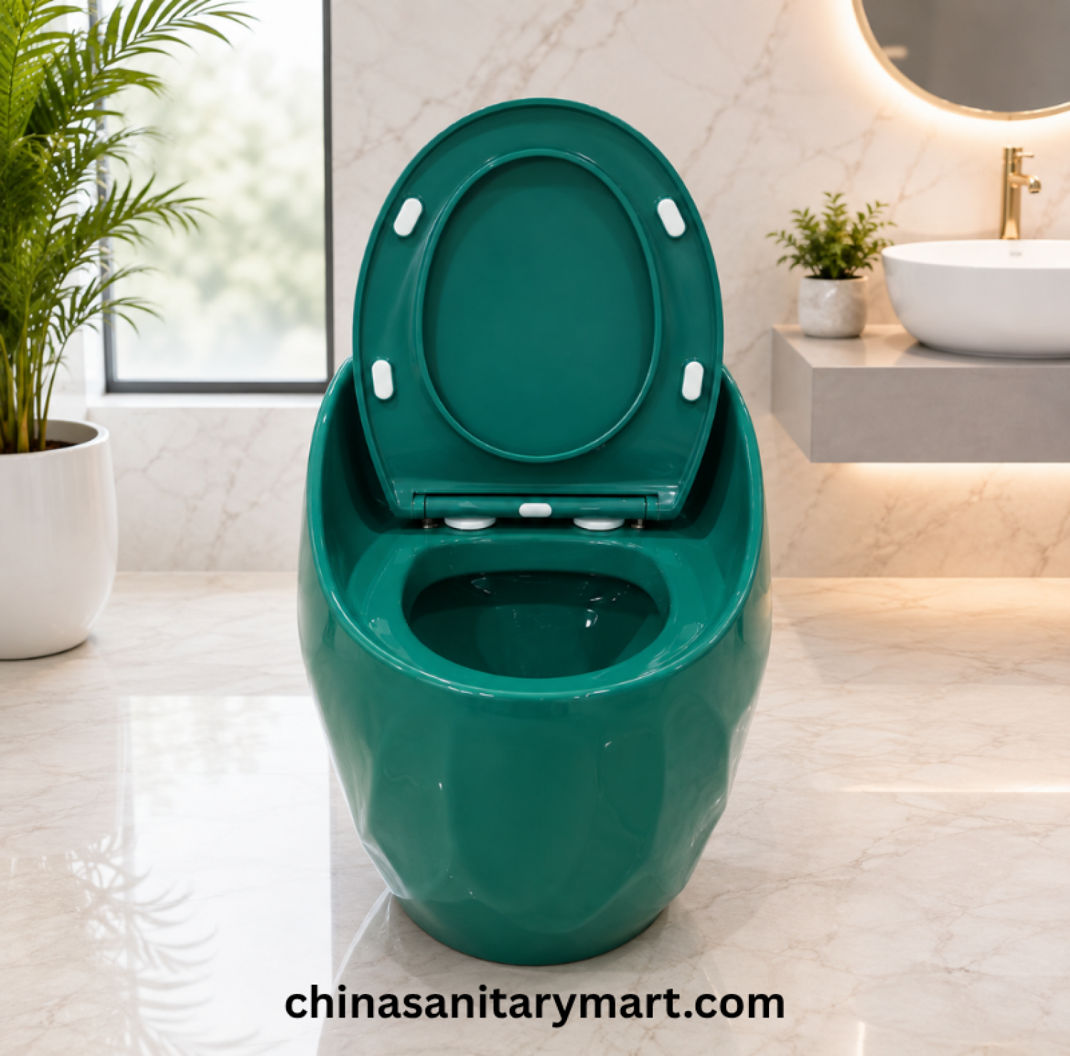 Peanut Commode bottle green, bottle green toilet, modern green commode, designer bathroom toilet, Peanut toilet 670x470x625mm