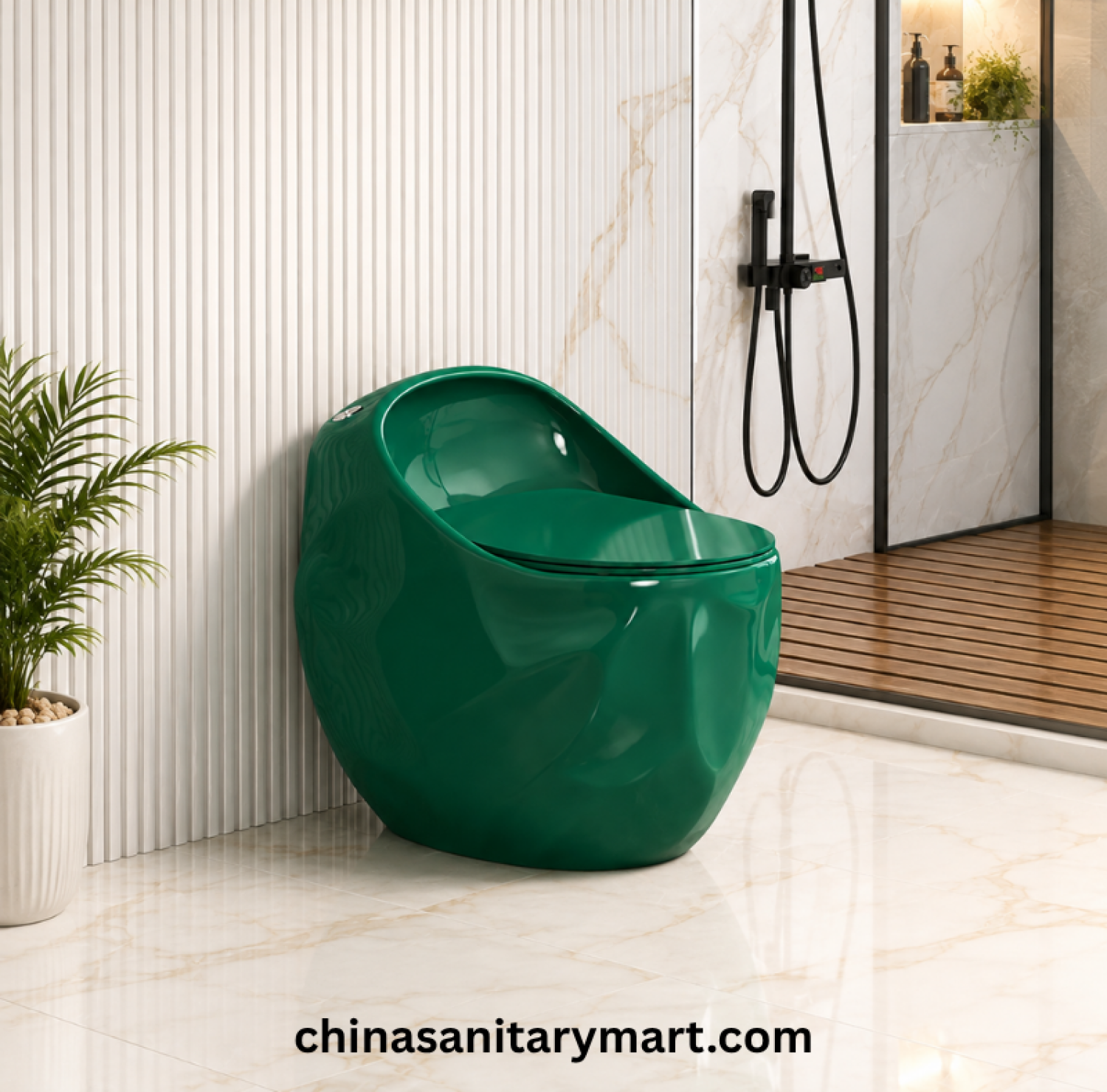 Peanut Commode bottle green, bottle green toilet, modern green commode, designer bathroom toilet, Peanut toilet 670x470x625mm