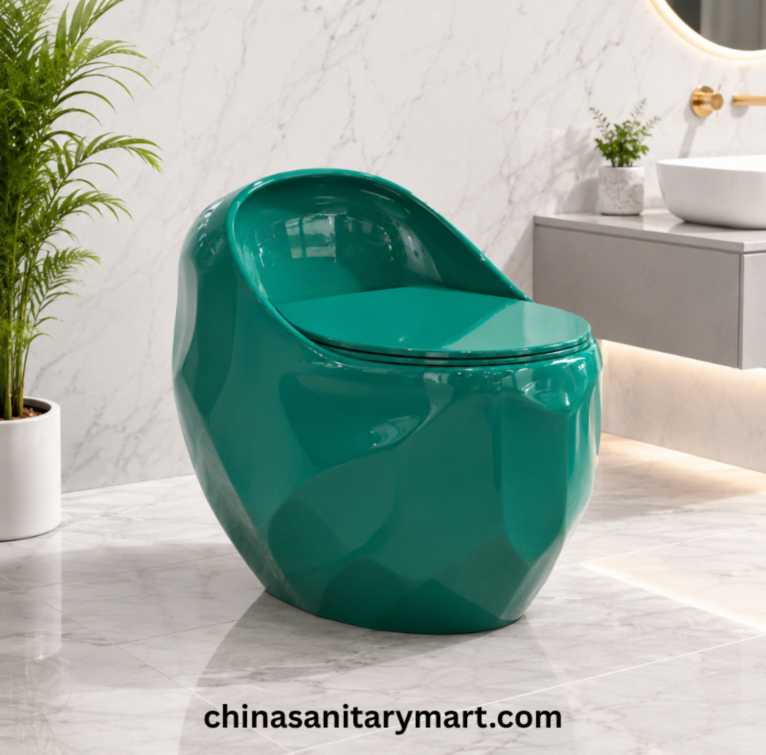 Peanut Commode bottle green, bottle green toilet, modern green commode, designer bathroom toilet, Peanut toilet 670x470x625mm