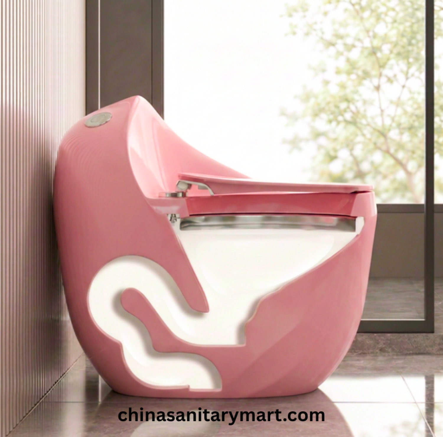 Peanut Commode Pink, Pink Peanut toilet, glossy pink commode, designer pink toilet, S Trap high commode, luxury pink toilet, 670x470x625mm Peanut commode