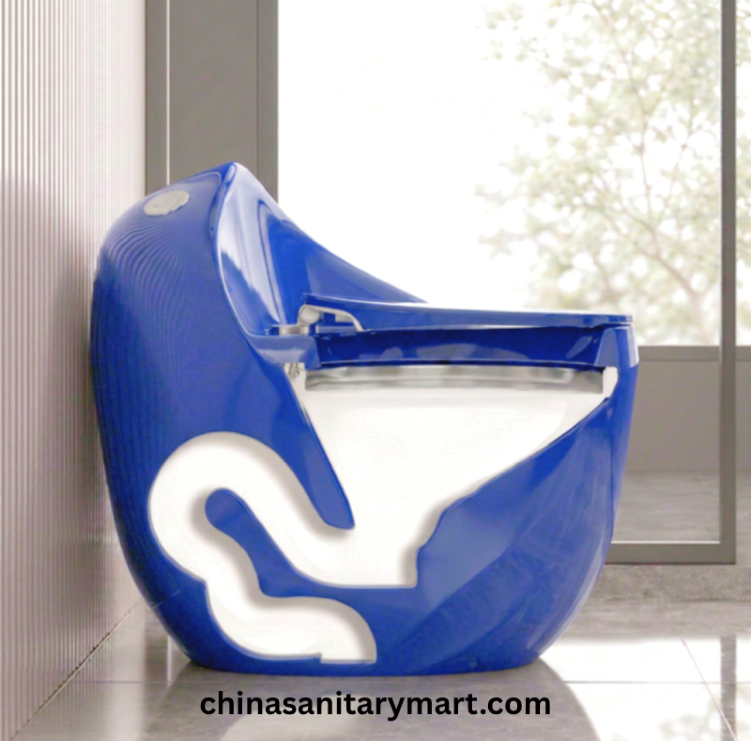 Peanut Commode Blue, Blue Peanut toilet, glossy blue commode, designer blue toilet, S Trap high commode, luxury blue toilet, 670x470x625mm Peanut commode