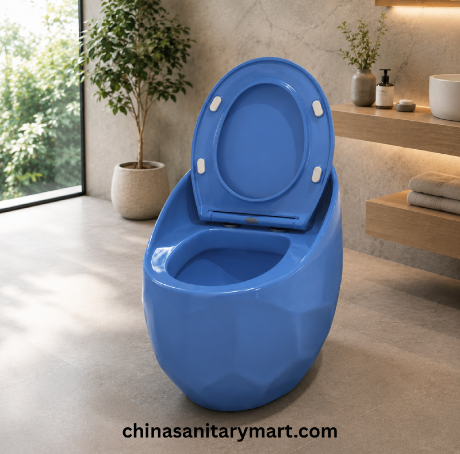 Peanut Commode Blue, Blue Peanut toilet, glossy blue commode, designer blue toilet, S Trap high commode, luxury blue toilet, 670x470x625mm Peanut commode