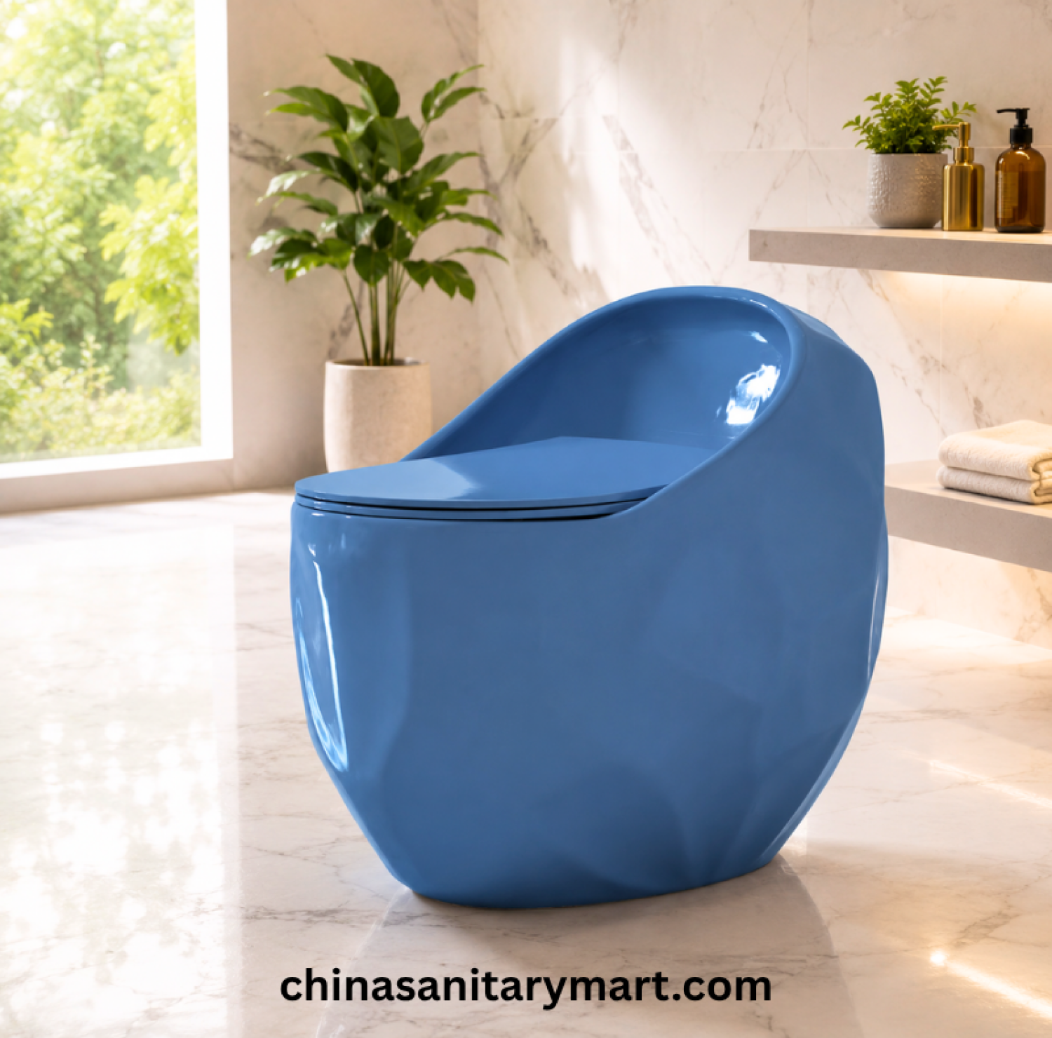 Peanut Commode Blue, Blue Peanut toilet, glossy blue commode, designer blue toilet, S Trap high commode, luxury blue toilet, 670x470x625mm Peanut commode