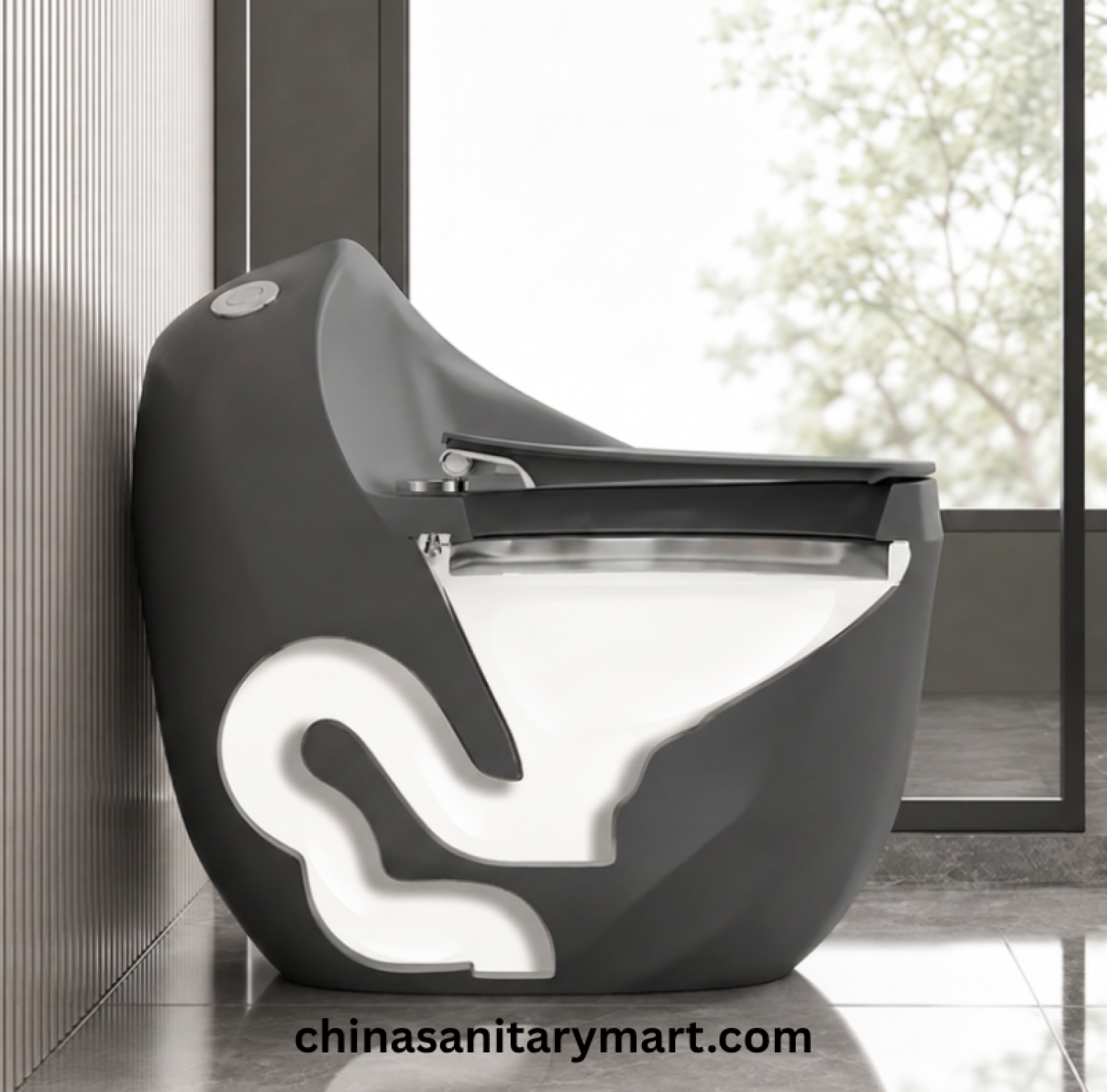 Peanut Commode Grey, Grey Peanut toilet, glossy grey commode, designer grey toilet, S Trap high commode, luxury grey toilet, 670x470x625mm Peanut commode