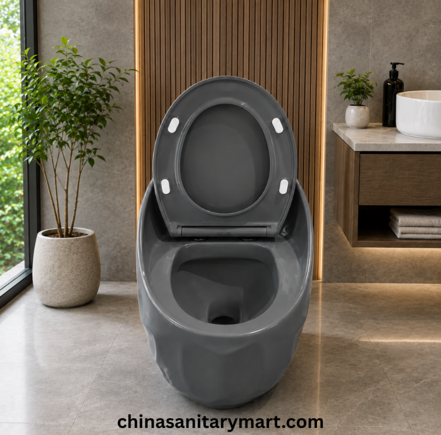 Peanut Commode Grey, Grey Peanut toilet, glossy grey commode, designer grey toilet, S Trap high commode, luxury grey toilet, 670x470x625mm Peanut commode