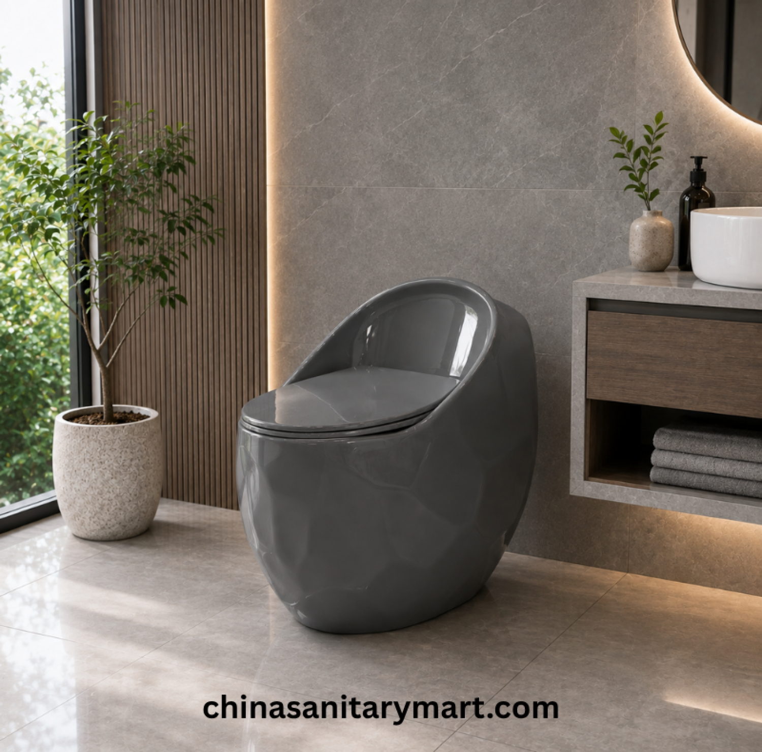 Peanut Commode Grey, Grey Peanut toilet, glossy grey commode, designer grey toilet, S Trap high commode, luxury grey toilet, 670x470x625mm Peanut commode