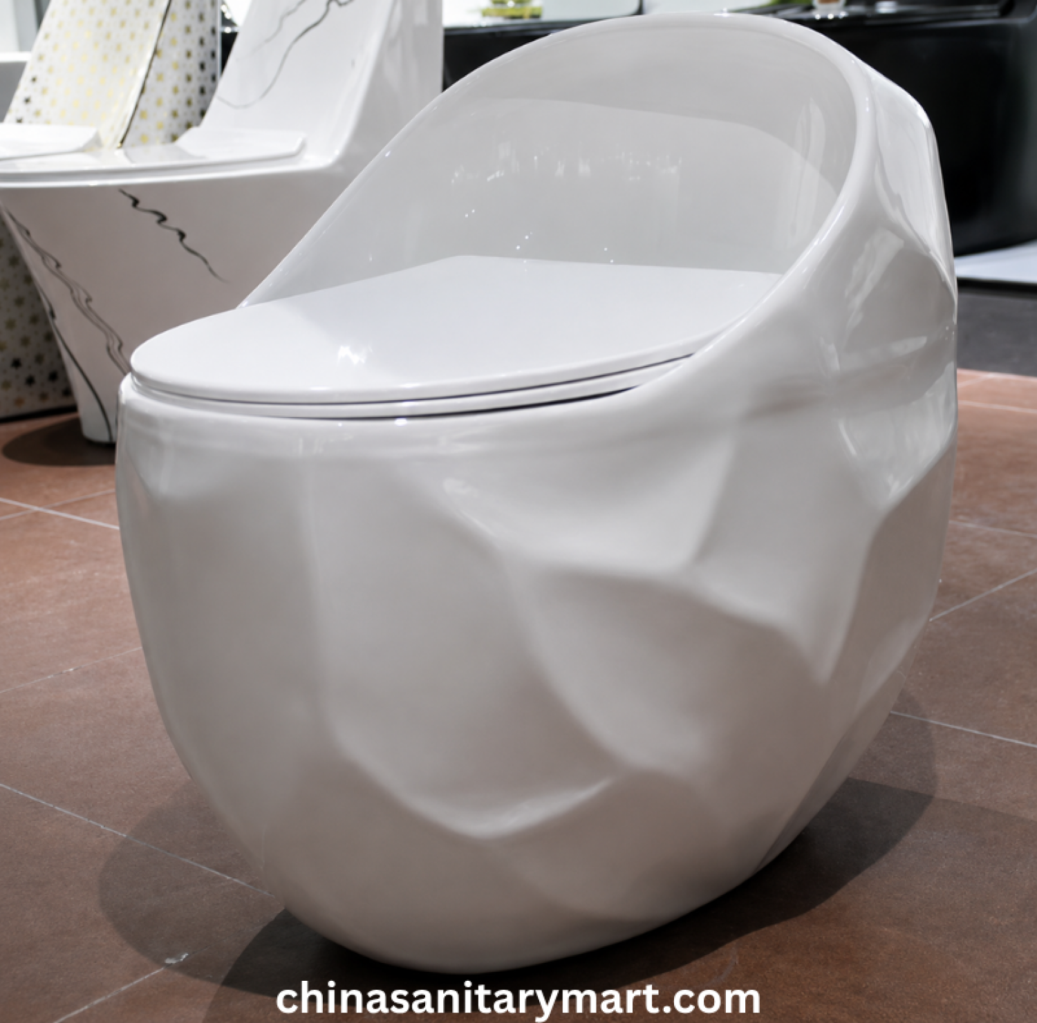 Peanut Commode White, White Peanut toilet, glossy white commode, designer white toilet, S Trap high commode, luxury white toilet, 670x470x625mm Peanut commode