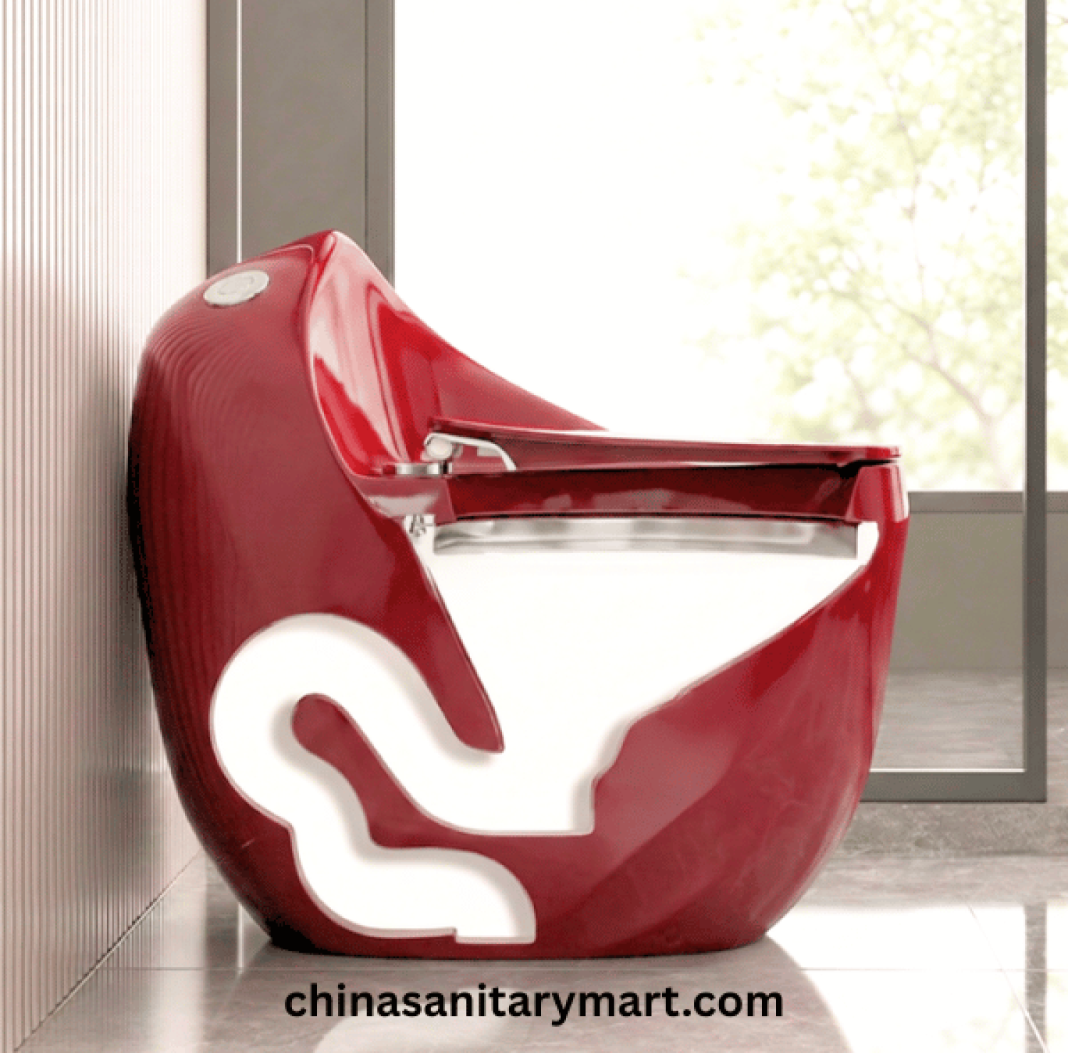 Peanut Commode Red, Red Peanut toilet, glossy red commode, designer red toilet, S Trap high commode, luxury red toilet, 670x470x625mm Peanut commode