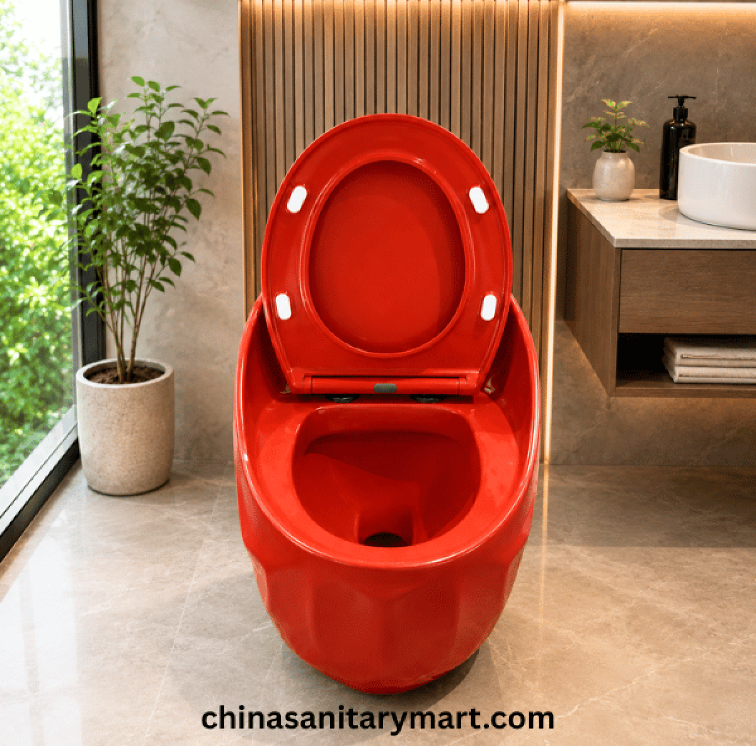 Peanut Commode Red, Red Peanut toilet, glossy red commode, designer red toilet, S Trap high commode, luxury red toilet, 670x470x625mm Peanut commode
