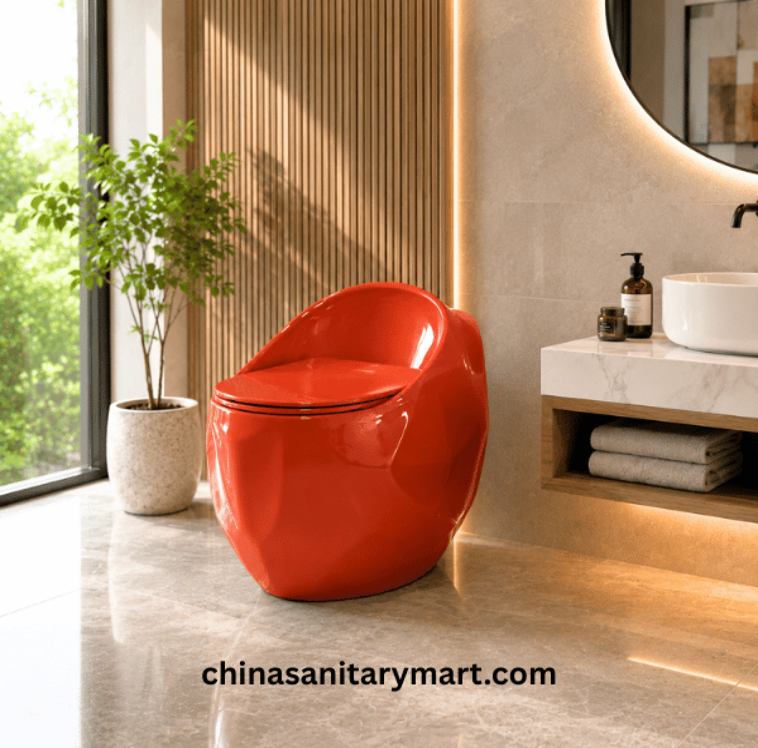 Peanut Commode Red, Red Peanut toilet, glossy red commode, designer red toilet, S Trap high commode, luxury red toilet, 670x470x625mm Peanut commode