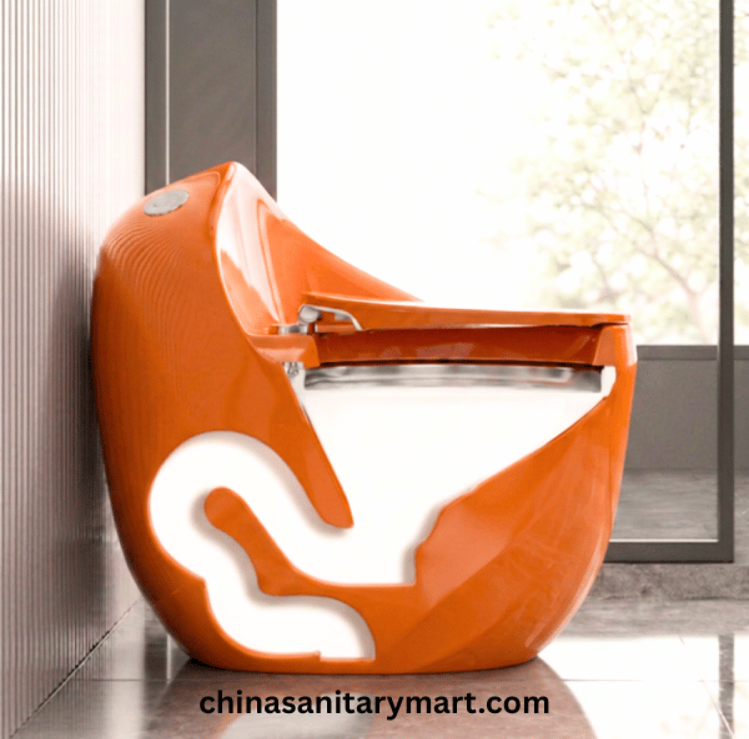 Peanut Commode Orange, Orange Peanut toilet, glossy orange commode, designer orange toilet, S Trap high commode, luxury orange toilet, 670x470x625mm Peanut commode