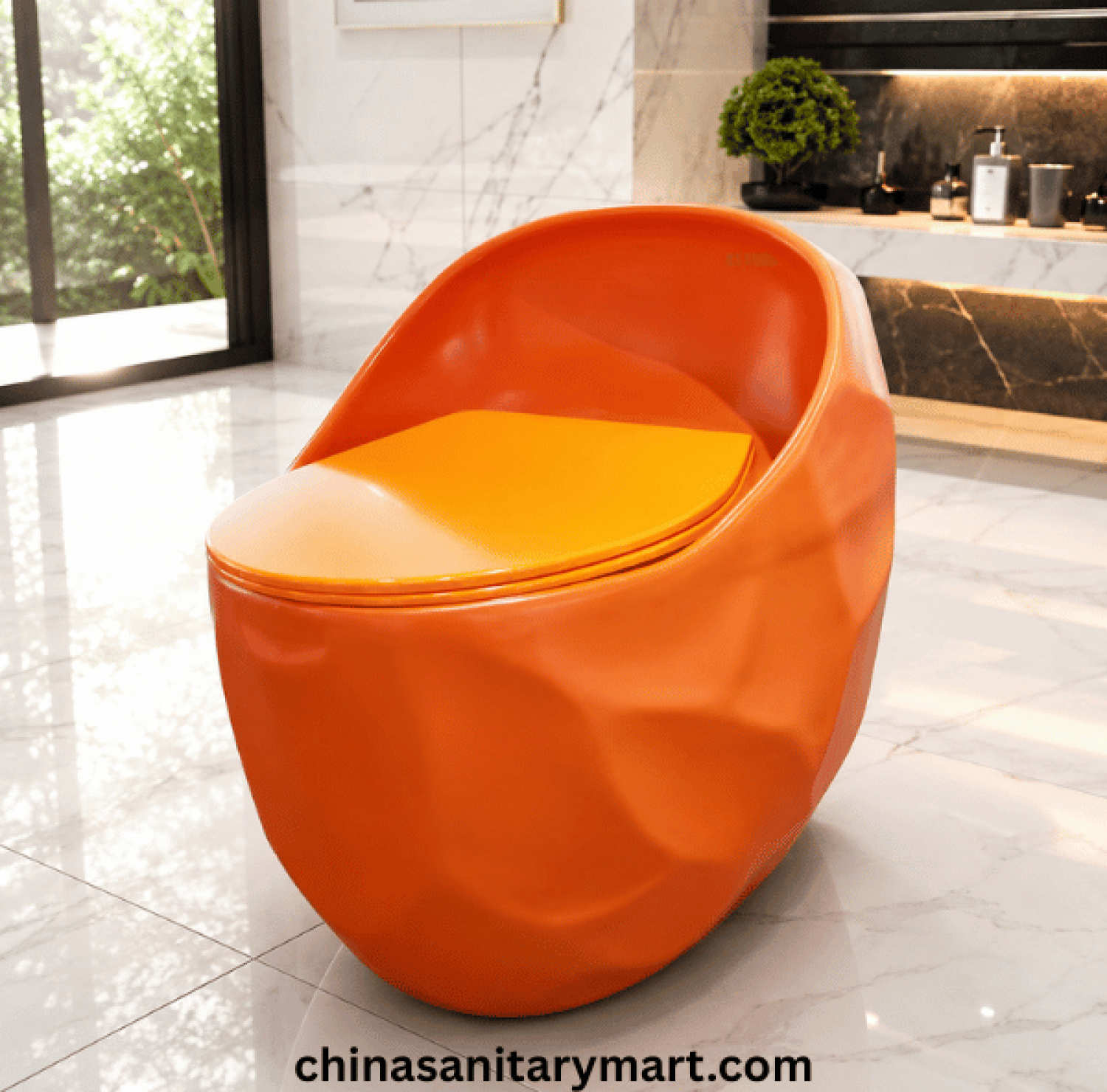 Peanut Commode Orange, Orange Peanut toilet, glossy orange commode, designer orange toilet, S Trap high commode, luxury orange toilet, 670x470x625mm Peanut commode