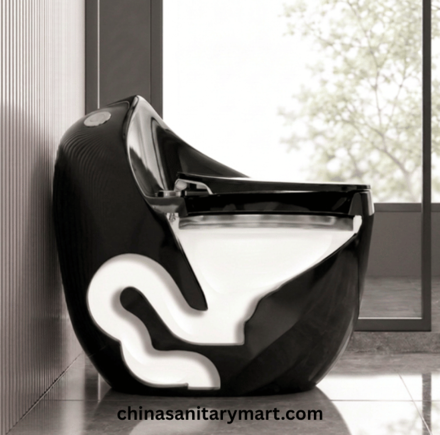 Peanut Commode Black, Black Peanut toilet, glossy black commode, designer black toilet, S Trap high commode, luxury black toilet, 670x470x625mm Peanut commode