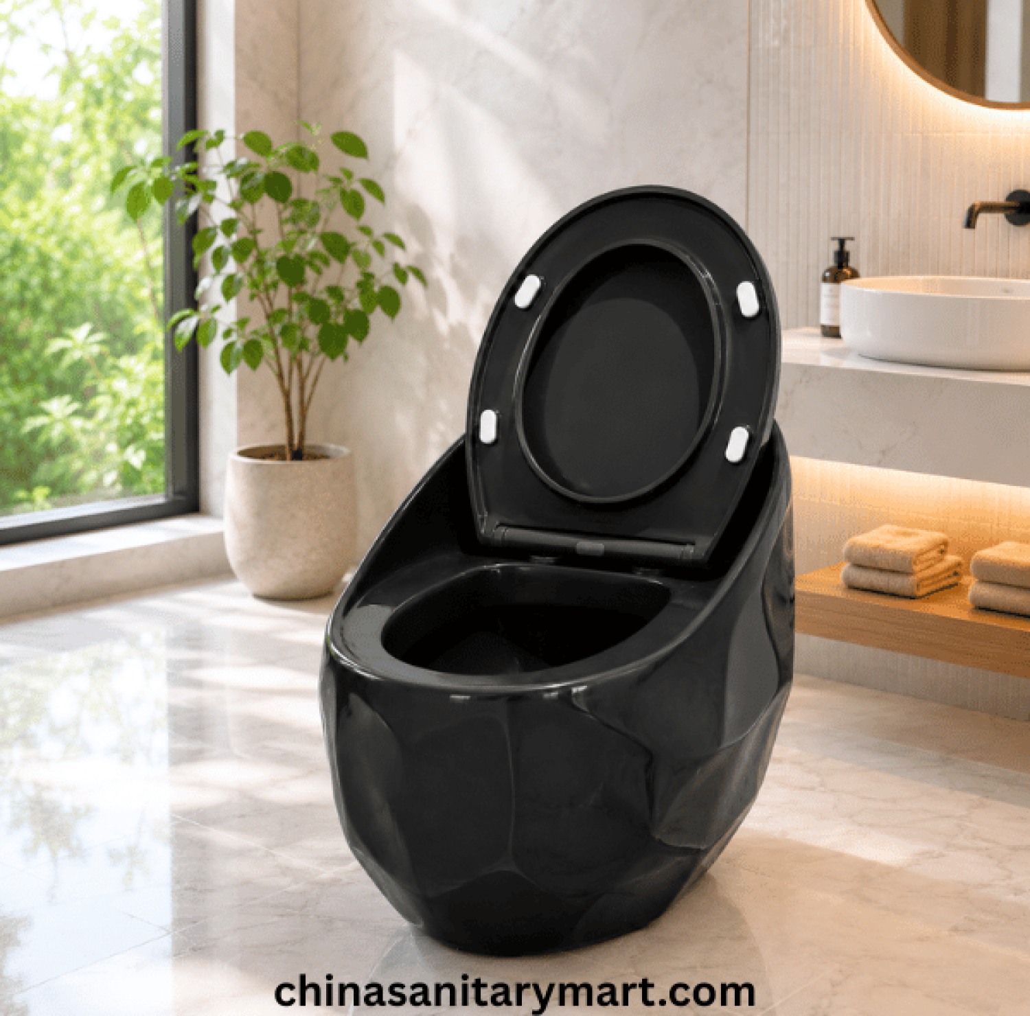 Peanut Commode Black, Black Peanut toilet, glossy black commode, designer black toilet, S Trap high commode, luxury black toilet, 670x470x625mm Peanut commode