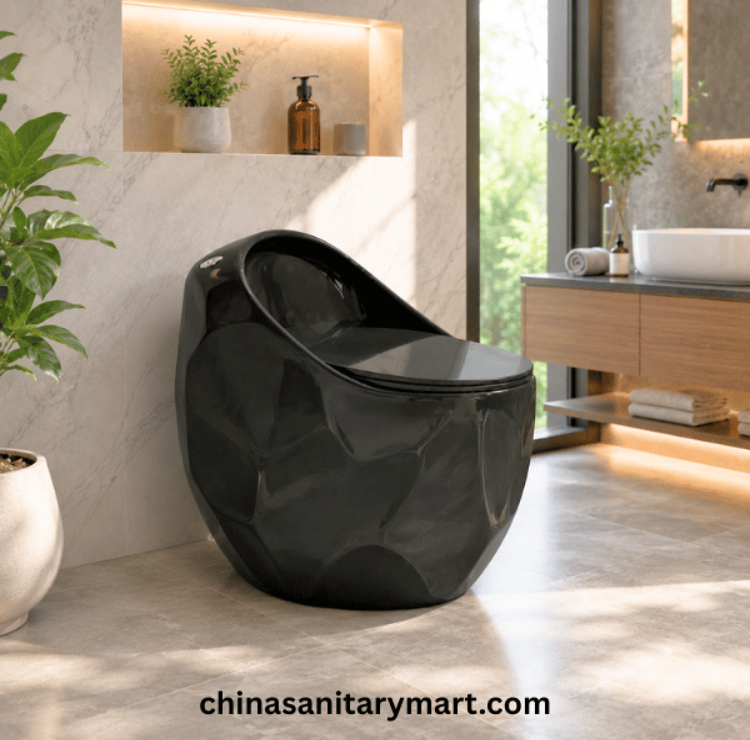 Peanut Commode Black, Black Peanut toilet, glossy black commode, designer black toilet, S Trap high commode, luxury black toilet, 670x470x625mm Peanut commode