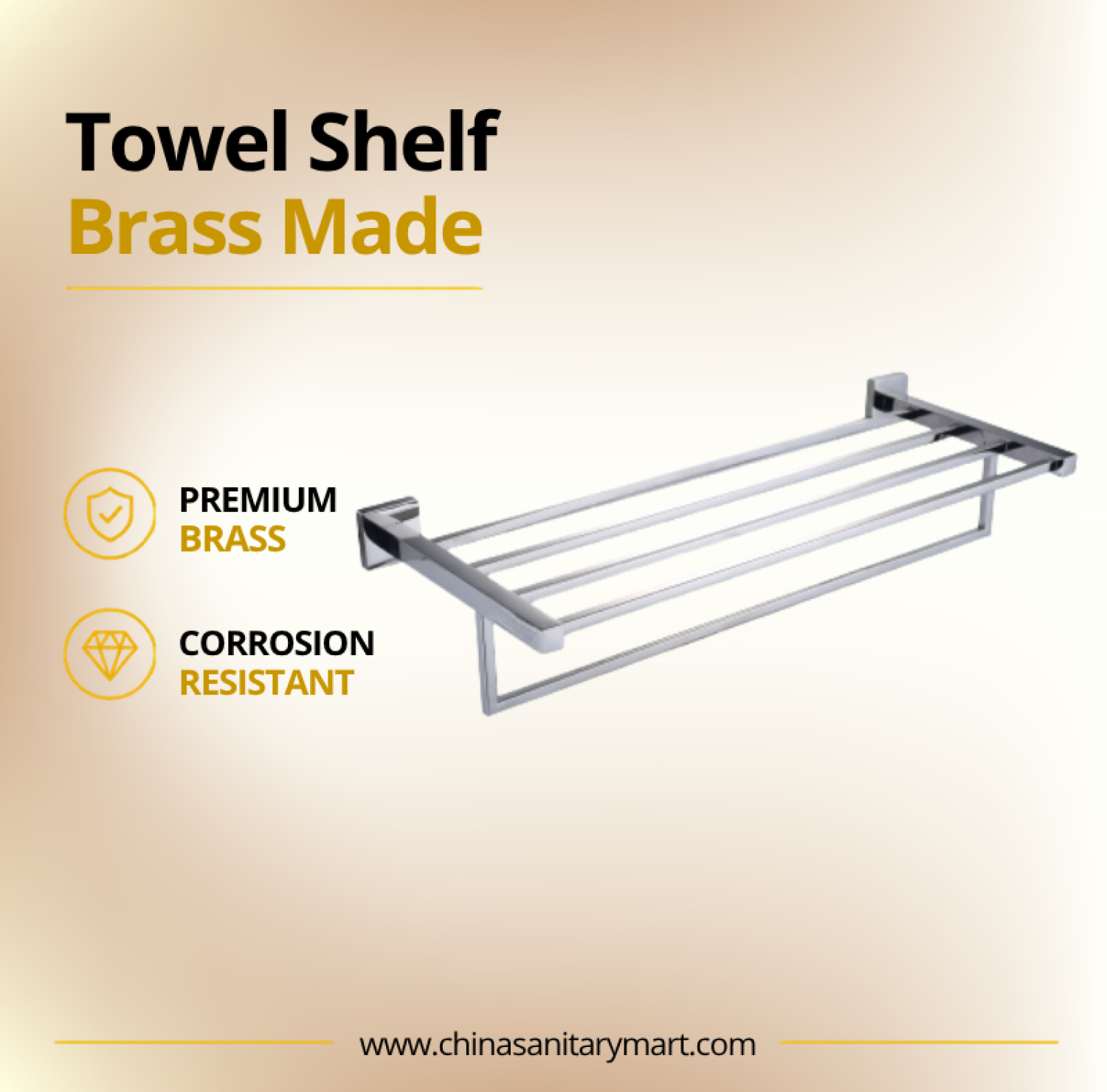AST Bath Towel Shelf, brass bathroom towel shelf, chrome towel rack with shelf, wall mounted towel shelf, premium brass bathroom accessory, multi bar towel rack, bathroom towel storage shelf