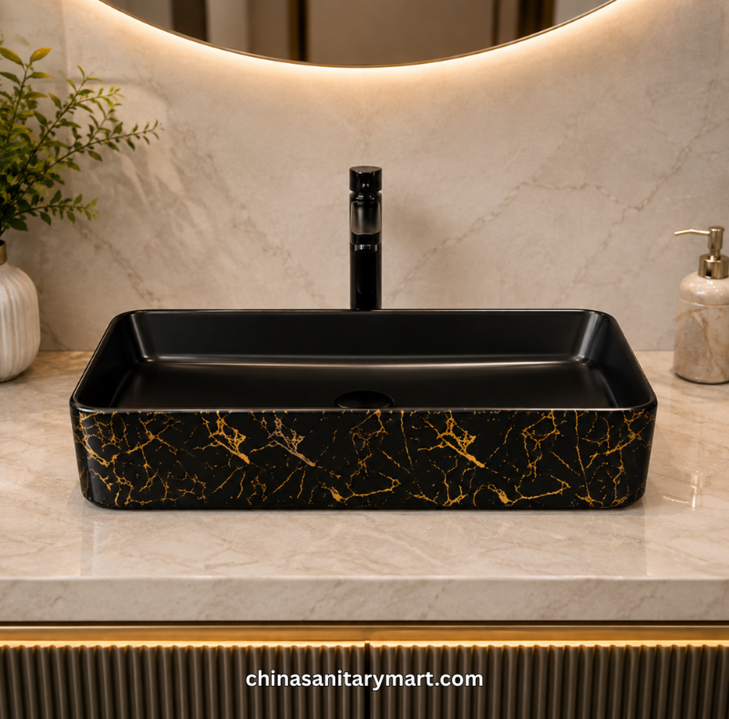 14x24 Top Basin, 14 24 Inch Basin, Golden Shock Pattern Basin, Black Top Basin, Black Gold Basin, Rectangle Top Basin, Designer Basin, Luxury Bathroom Basin, Countertop Basin, Golden Pattern Wash Basin