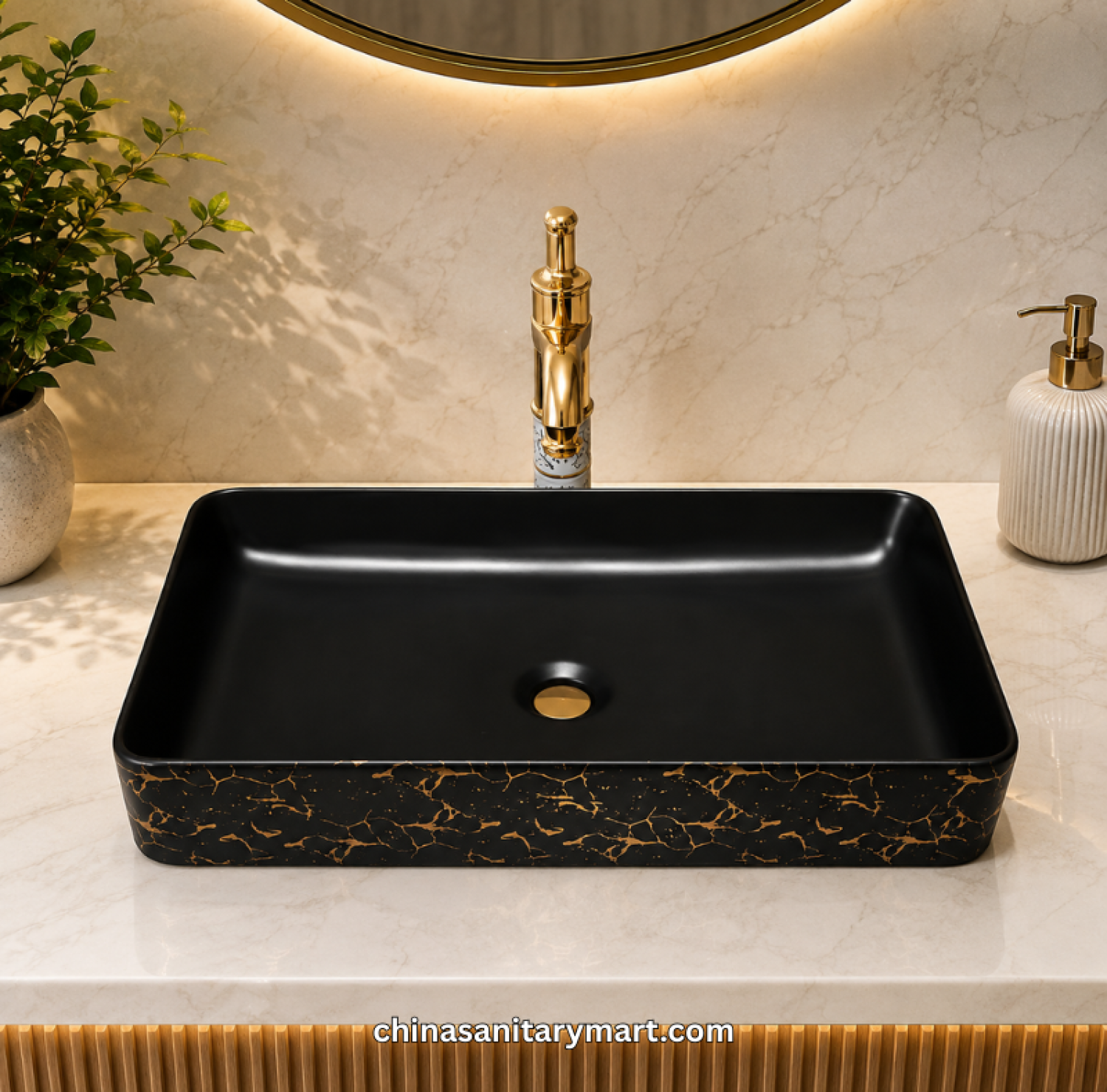 14x24 Top Basin, 14 24 Inch Basin, Golden Shock Pattern Basin, Black Top Basin, Black Gold Basin, Rectangle Top Basin, Designer Basin, Luxury Bathroom Basin, Countertop Basin, Golden Pattern Wash Basin
