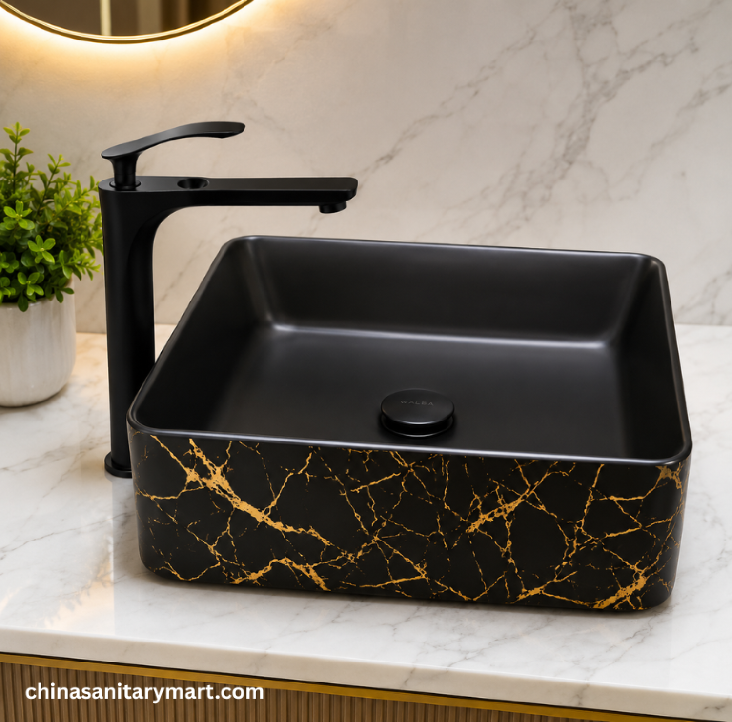 14x24 Top Basin, 14 24 Inch Basin, Golden Shock Pattern Basin, Black Top Basin, Black Gold Basin, Rectangle Top Basin, Designer Basin, Luxury Bathroom Basin, Countertop Basin, Golden Pattern Wash Basin