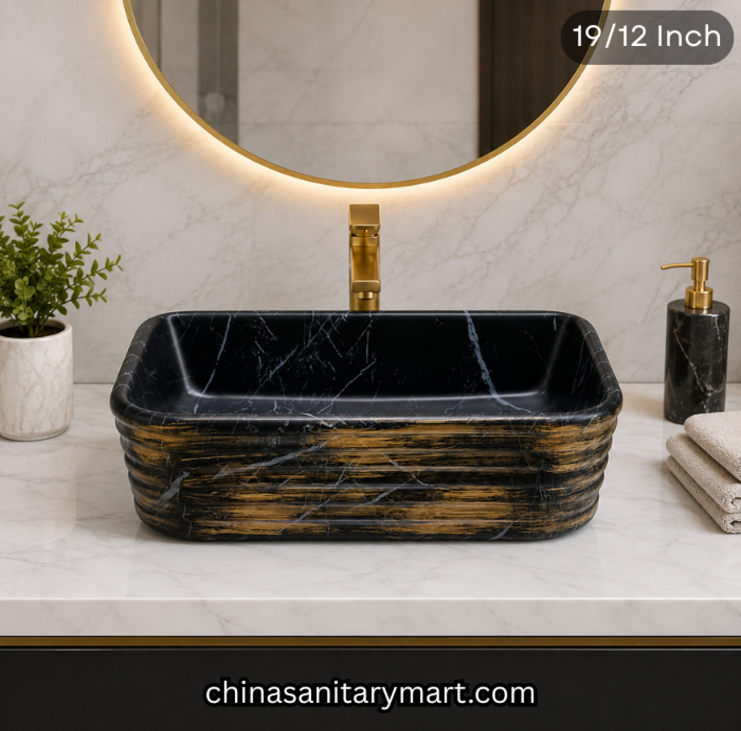 19x12 inch silver veins black golden top basin, black gold rectangle basin, silver vein top basin, designer countertop basin, luxury bathroom basin