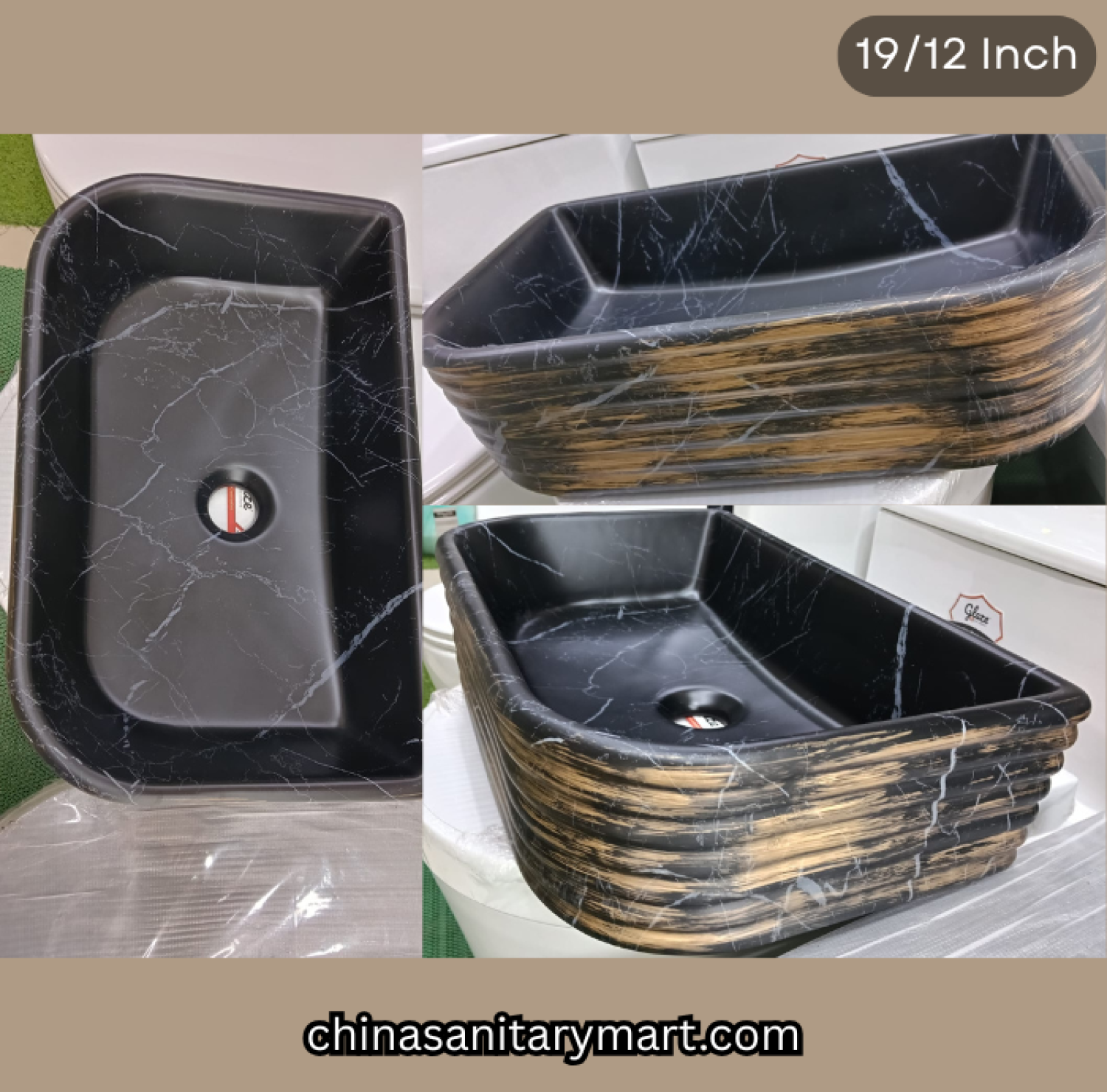 19x12 inch silver veins black golden top basin, black gold rectangle basin, silver vein top basin, designer countertop basin, luxury bathroom basin