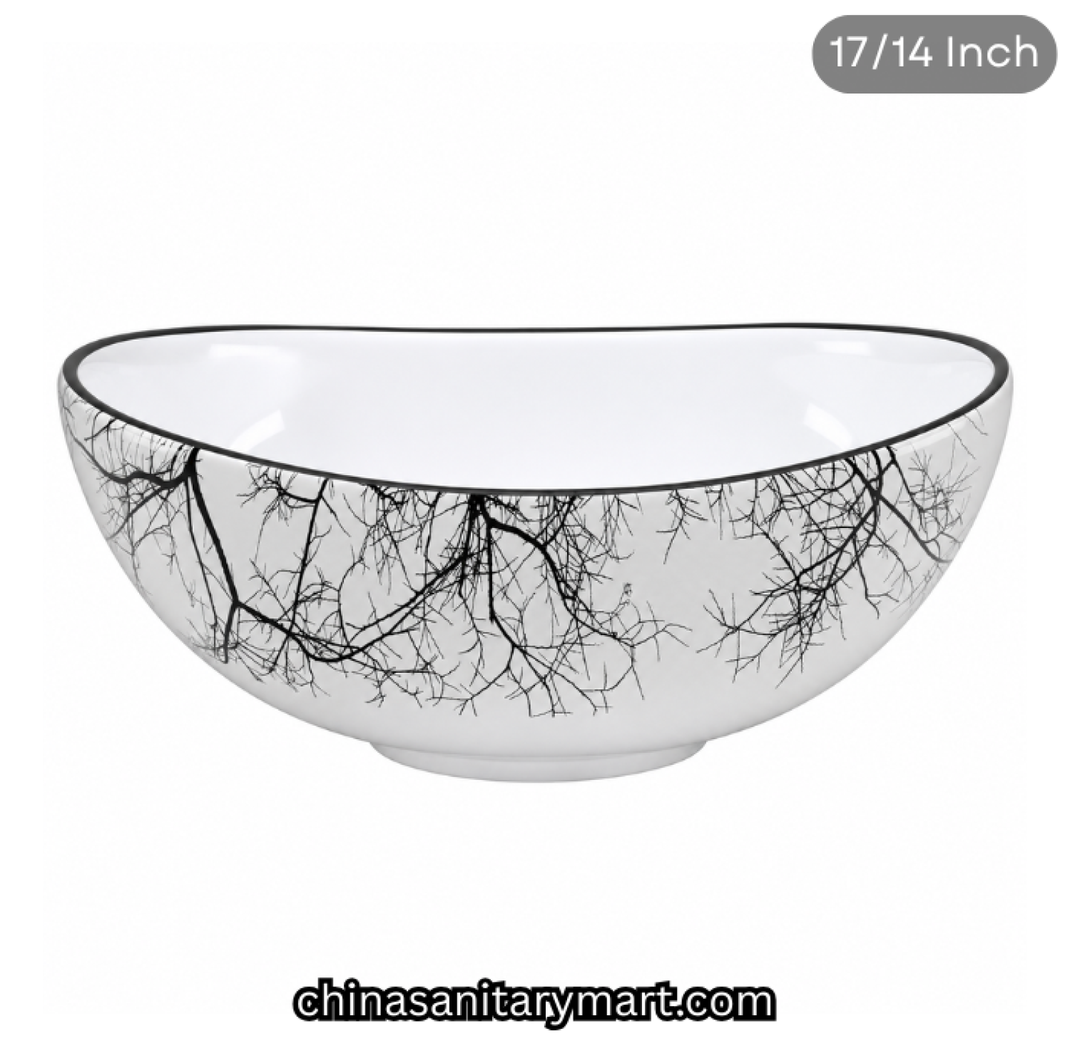 17x14 inch shell bowl top basin, white designer basin, black branch pattern basin, shell shape countertop basin, luxury ceramic top basin