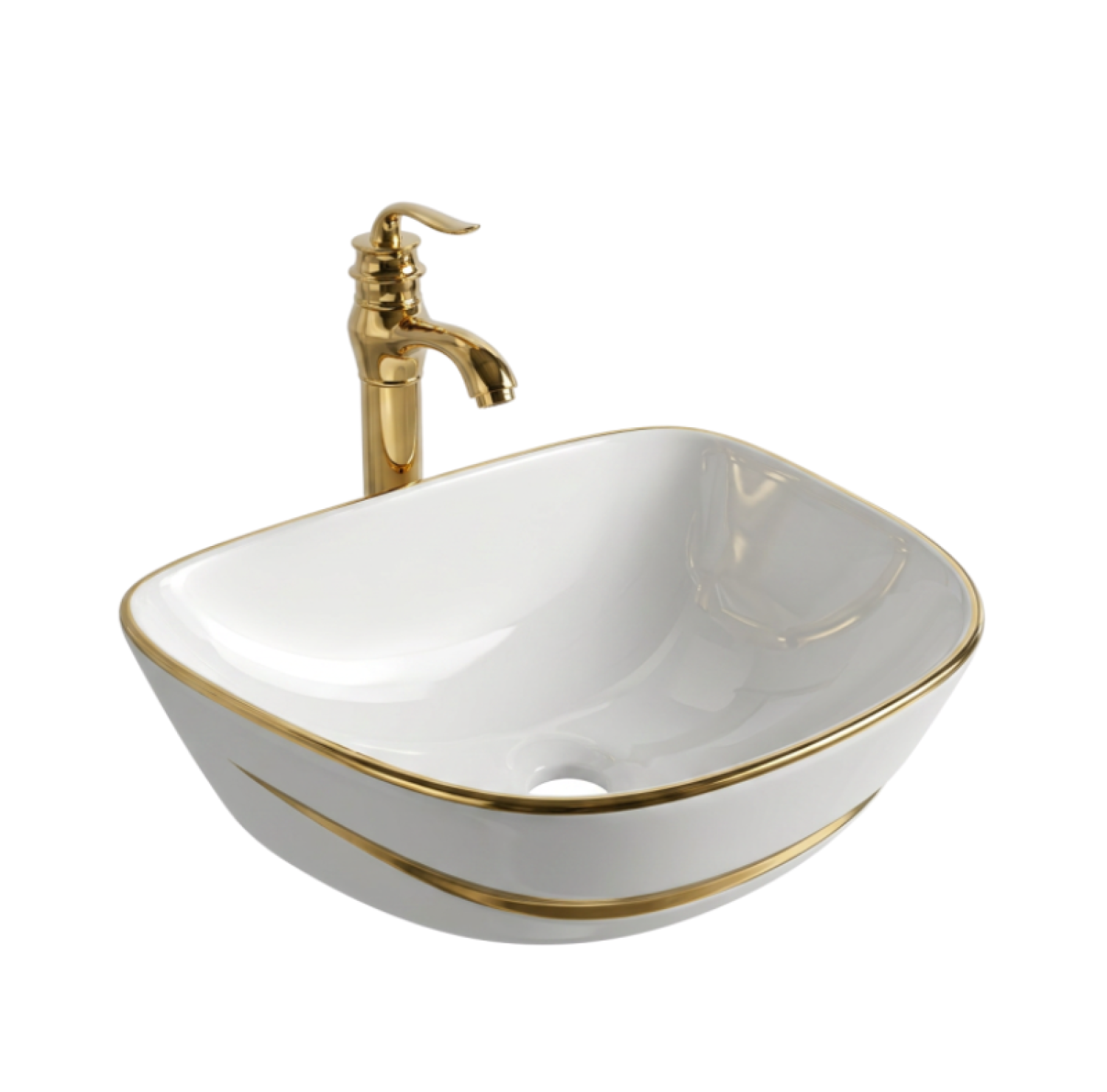 17x15 inch white golden line top basin, FT white gold basin, luxury designer countertop basin, white ceramic gold rim basin, golden line top basin