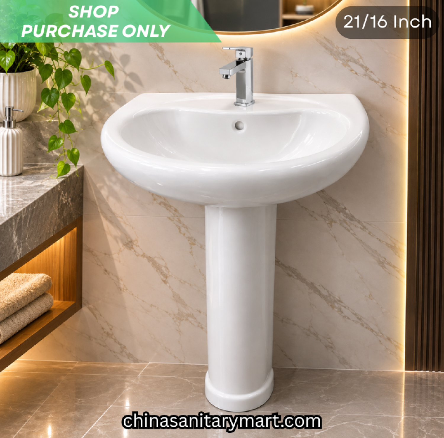 21x16 inch CH121 moon pedestal basin, white ceramic pedestal wash basin, moon shape bathroom basin, glossy white pedestal basin, CH121 wash basin