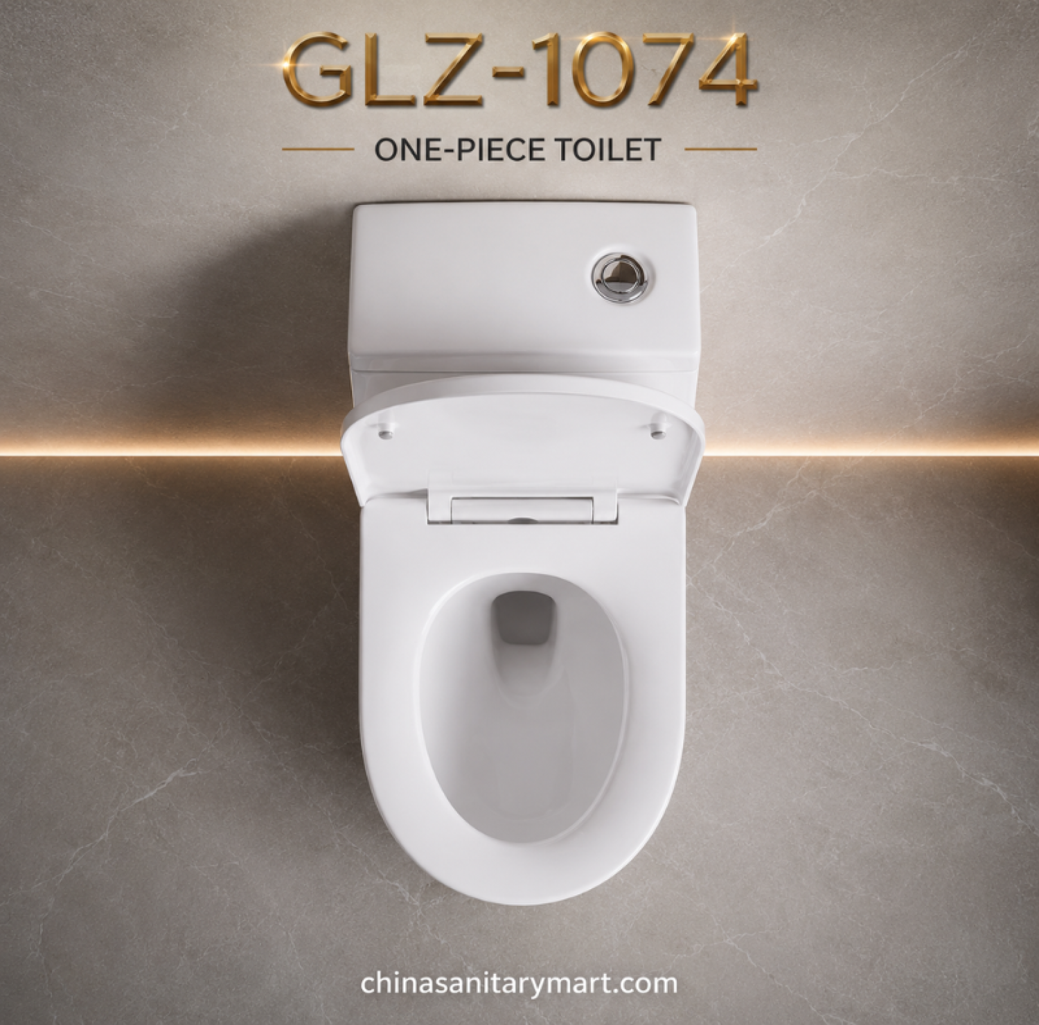GLZ-1074 One Piece Toilet Tornado-4D, 12 inch S-Trap toilet, rimless siphonic toilet, soft close toilet, fully glazed trapway, 28.5x15.5x25 inch toilet