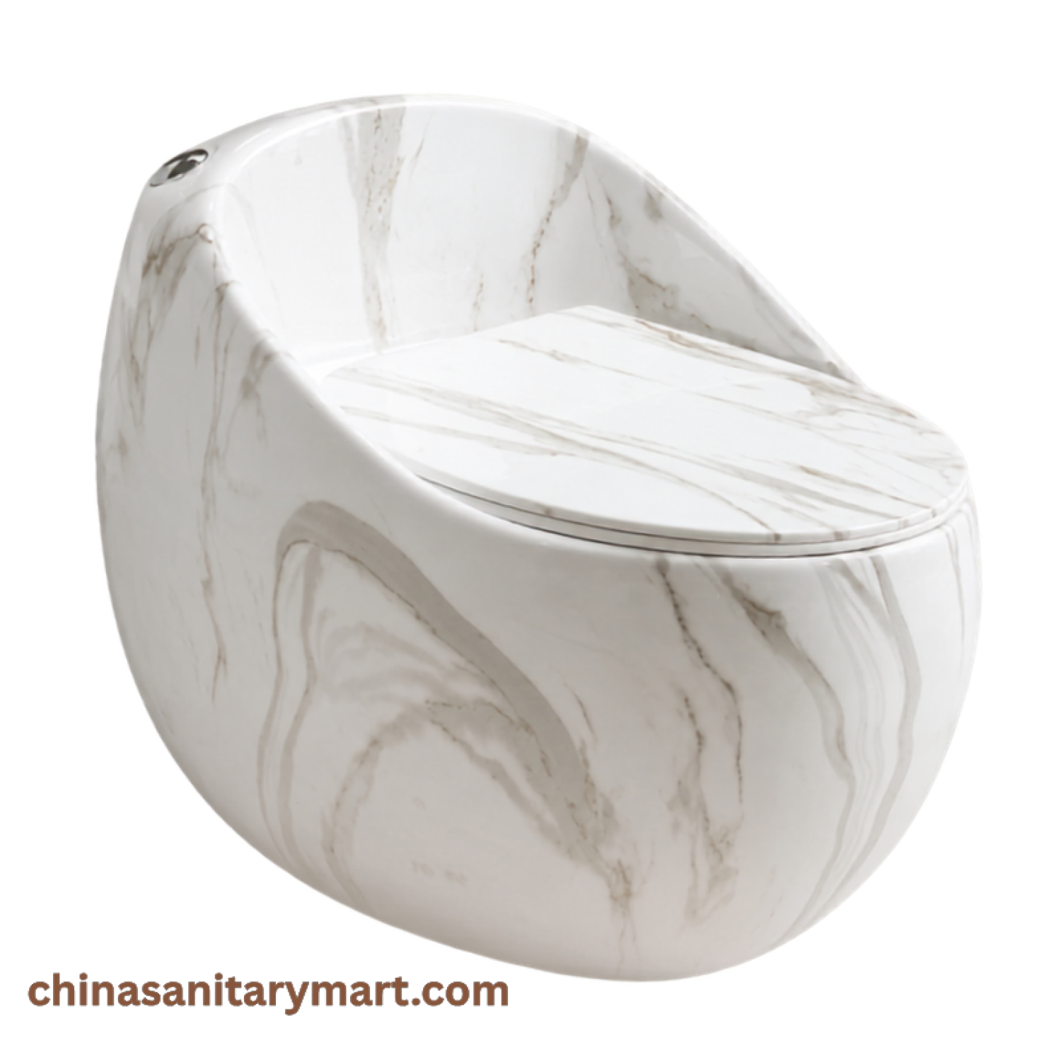 White marble egg shape commode, luxury one piece toilet, egg shape toilet, marble effect commode, modern white marble toilet, premium bathroom commode