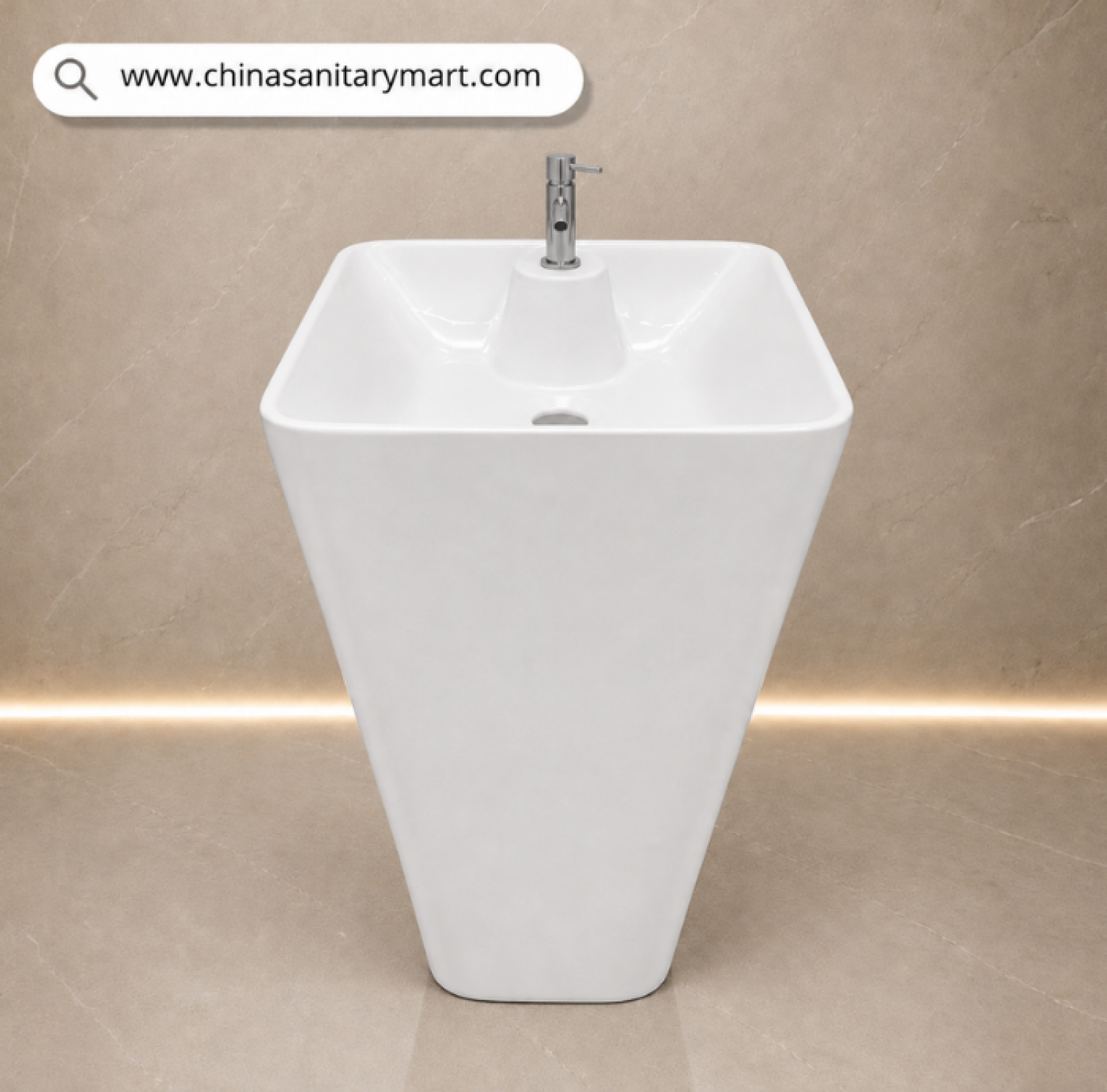 304W White Drum Basin Square, 17x14x33 inch white basin, floor standing drum basin, square ceramic basin, tall modern bathroom basin