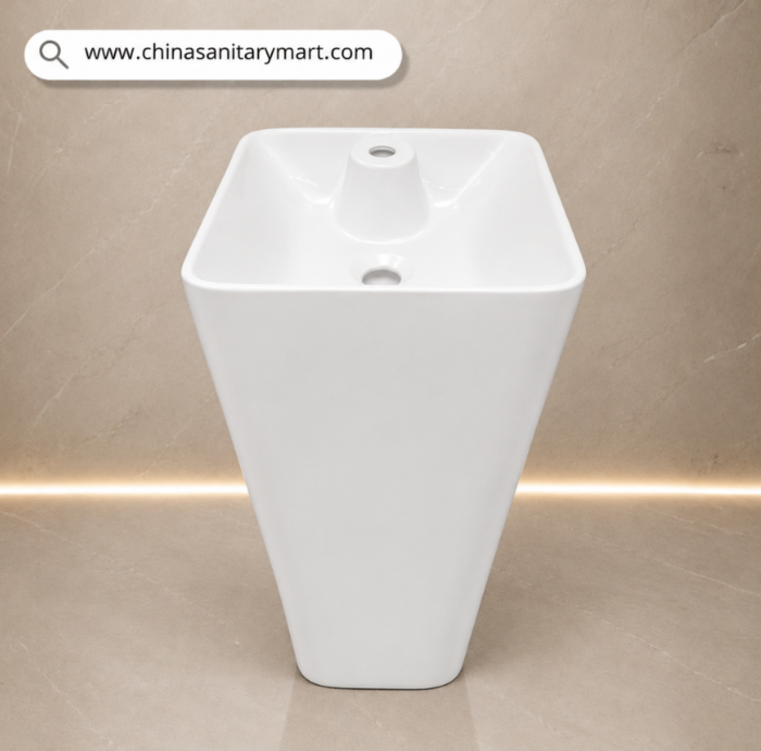 304W White Drum Basin Square, 17x14x33 inch white basin, floor standing drum basin, square ceramic basin, tall modern bathroom basin