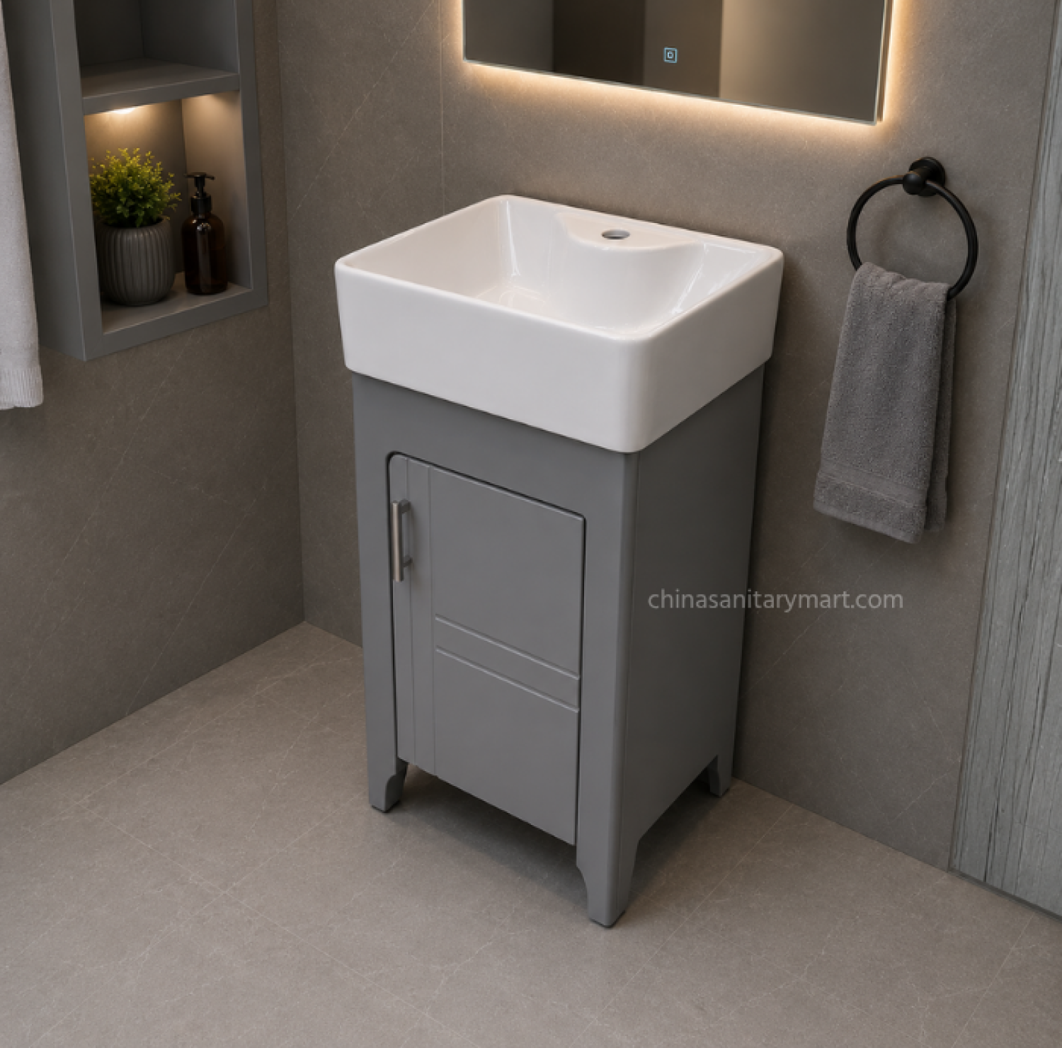 15×19 Inch PVC Cabinet with Ceramic Basin Compact Bathroom Vanity Cabinet with Ceramic Wash Basin Waterproof PVC Bathroom Cabinet with Integrated Basin Modern Freestanding Bathroom Basin Cabinet
