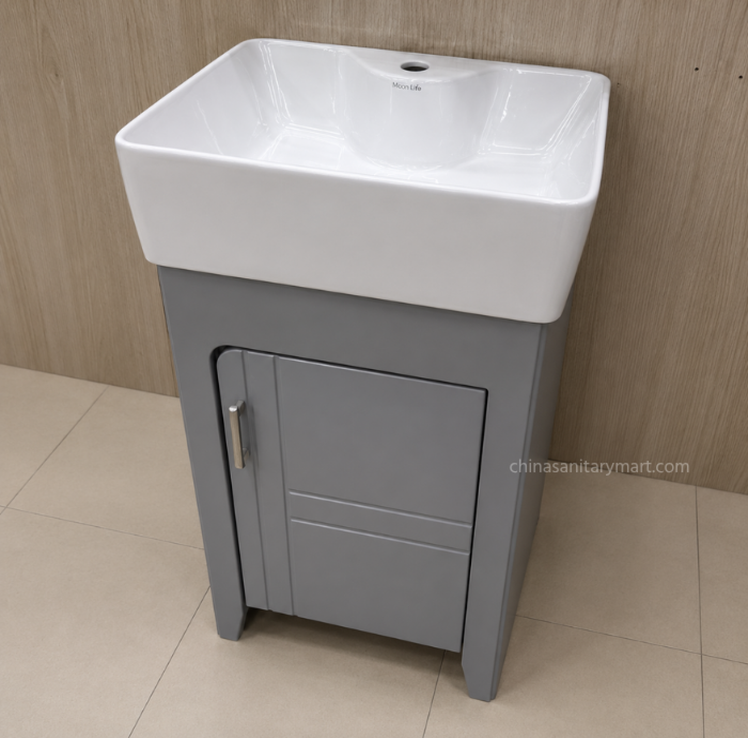 15×19 Inch PVC Cabinet with Ceramic Basin Compact Bathroom Vanity Cabinet with Ceramic Wash Basin Waterproof PVC Bathroom Cabinet with Integrated Basin Modern Freestanding Bathroom Basin Cabinet