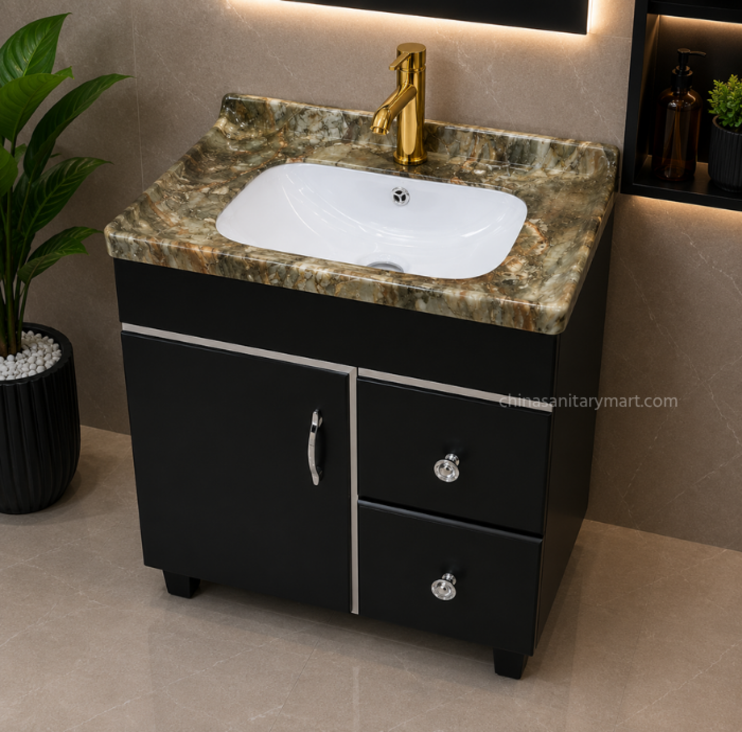 24×19 Inch PVC Box Cabinet with Under Counter Ceramic Wash Basin HPL Bathroom Vanity Cabinet with 2 Drawers Grey PVC Bathroom Cabinet with Ceramic Basin Under Counter Wash Basin Cabinet 24×19 Inch
