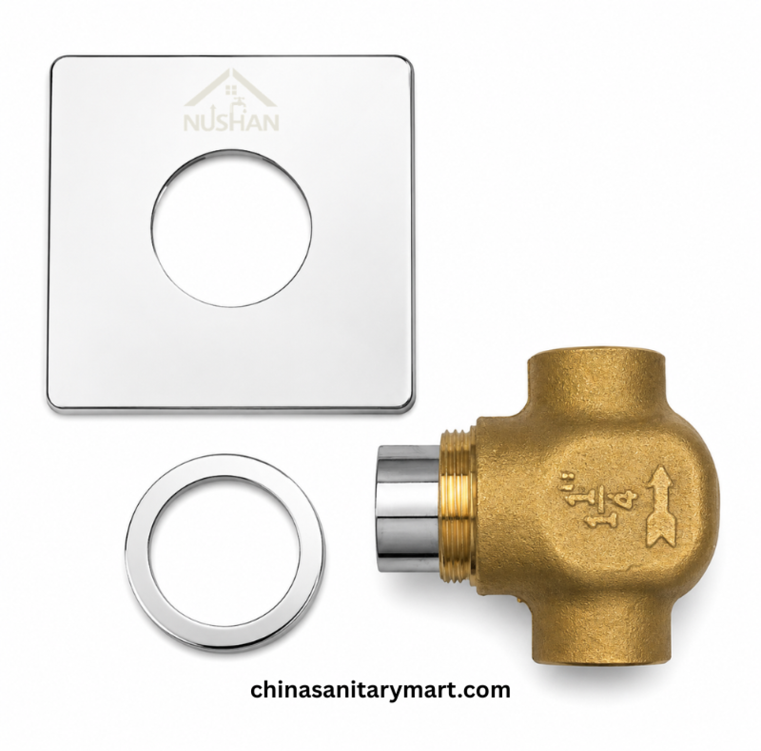 NUSHAN Push Valve 1¼ Inch, brass push valve, chrome push button valve, concealed bathroom valve, NUSHAN sanitary valve, 1.25 inch push valve