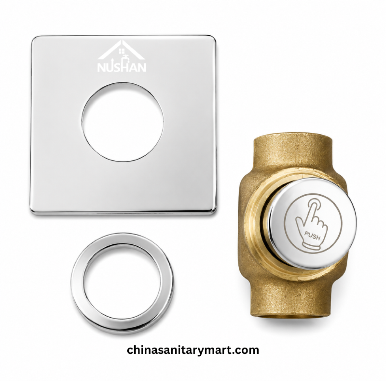 NUSHAN Push Valve 1¼ Inch, brass push valve, chrome push button valve, concealed bathroom valve, NUSHAN sanitary valve, 1.25 inch push valve