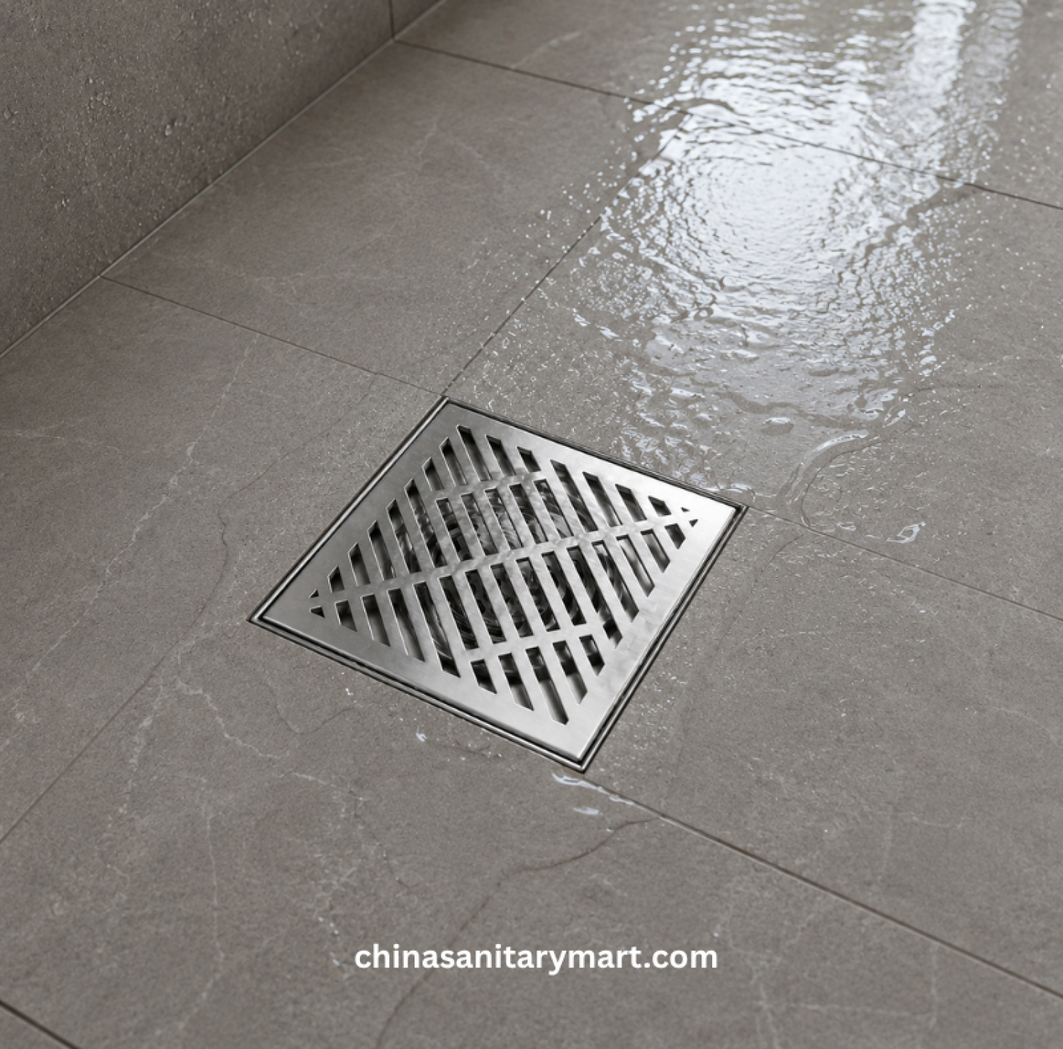 5x5 Inch ENM 203M Matte Floor Drain, square bathroom floor drain, matte floor drain, cross slot floor drain, shower drain, bathroom drainage