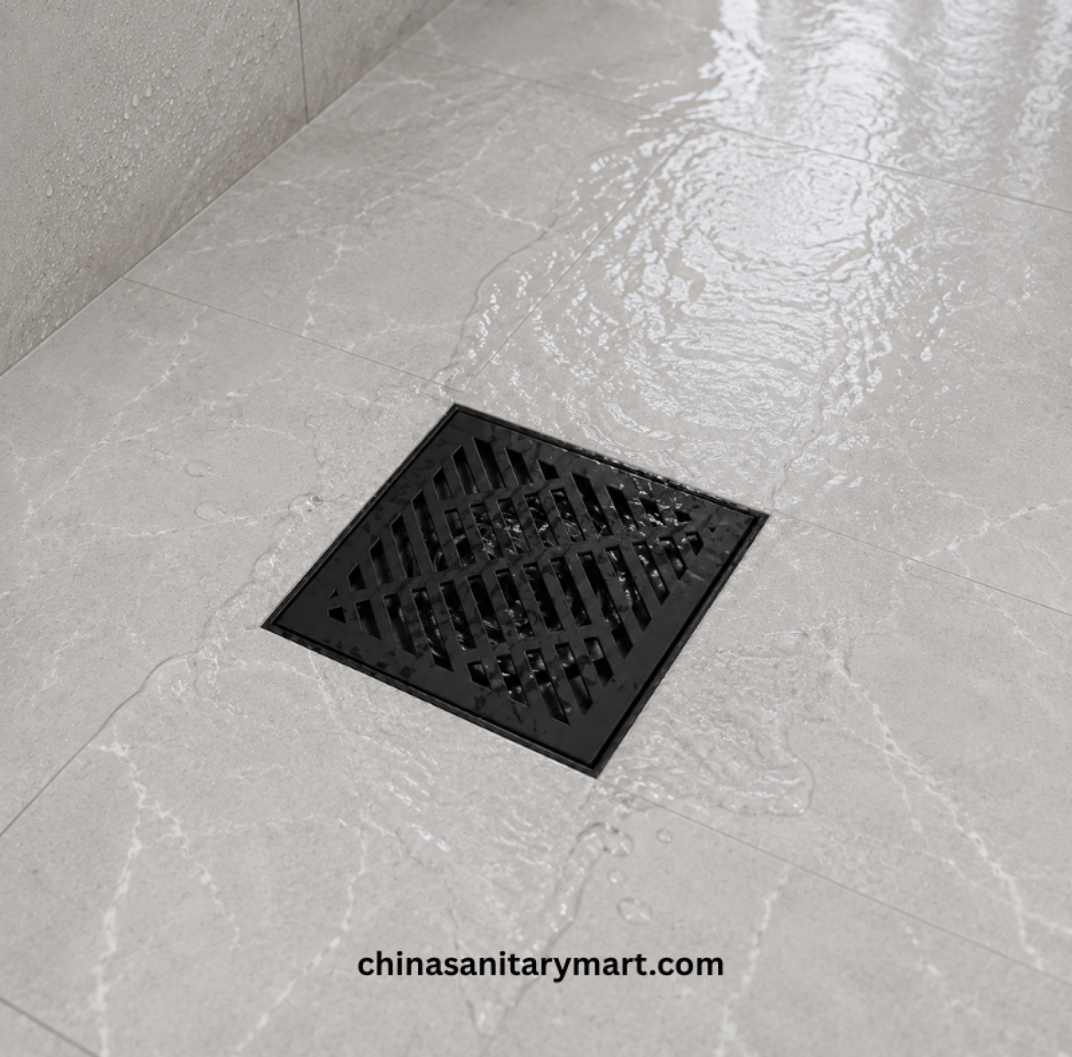 5x5 Inch ENM 203M Matte Black Floor Drain, matte black bathroom floor drain, black square floor drain, cross slot drain, shower drain, bathroom drain
