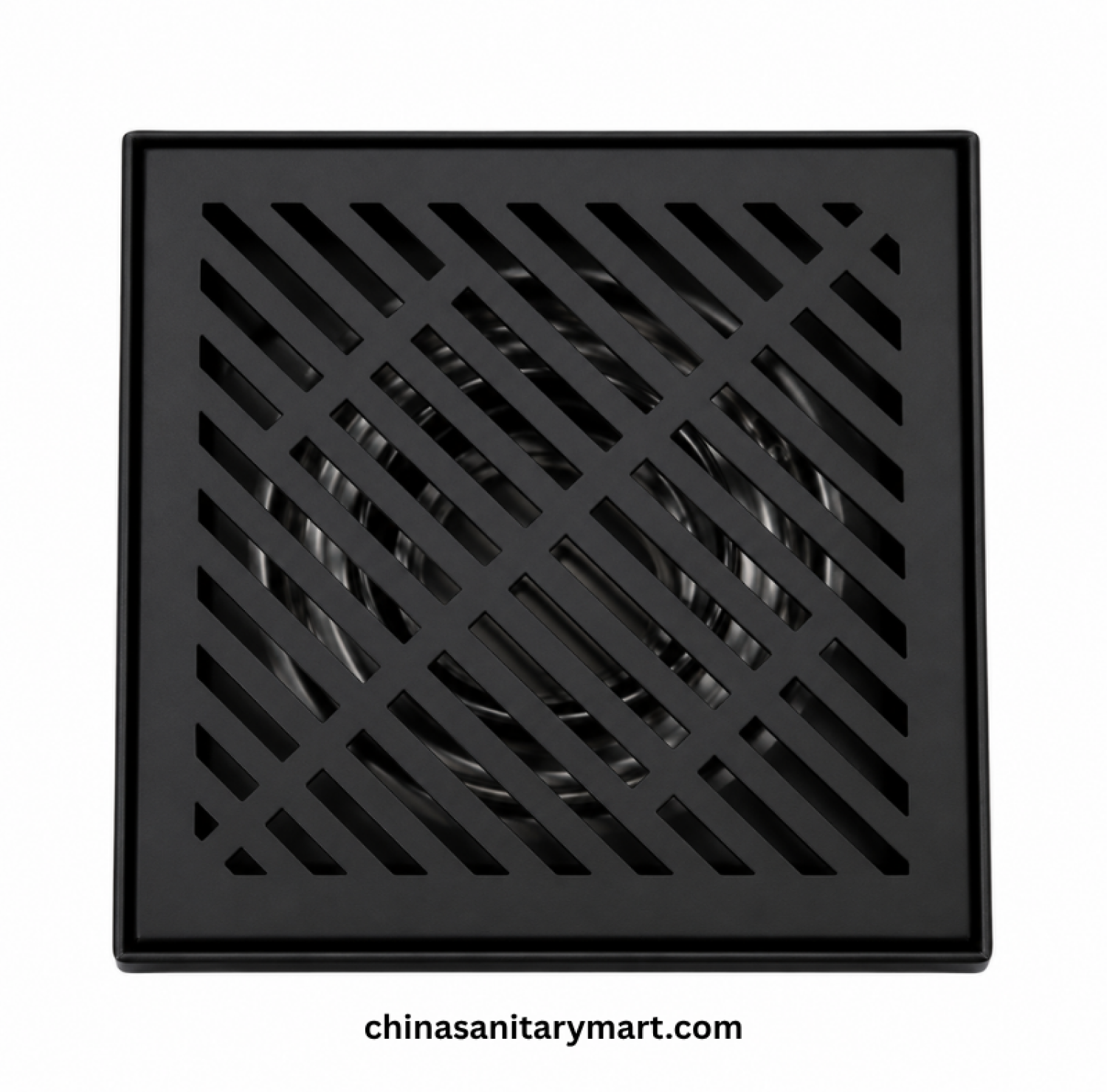 5x5 Inch ENM 203M Matte Black Floor Drain, matte black bathroom floor drain, black square floor drain, cross slot drain, shower drain, bathroom drain