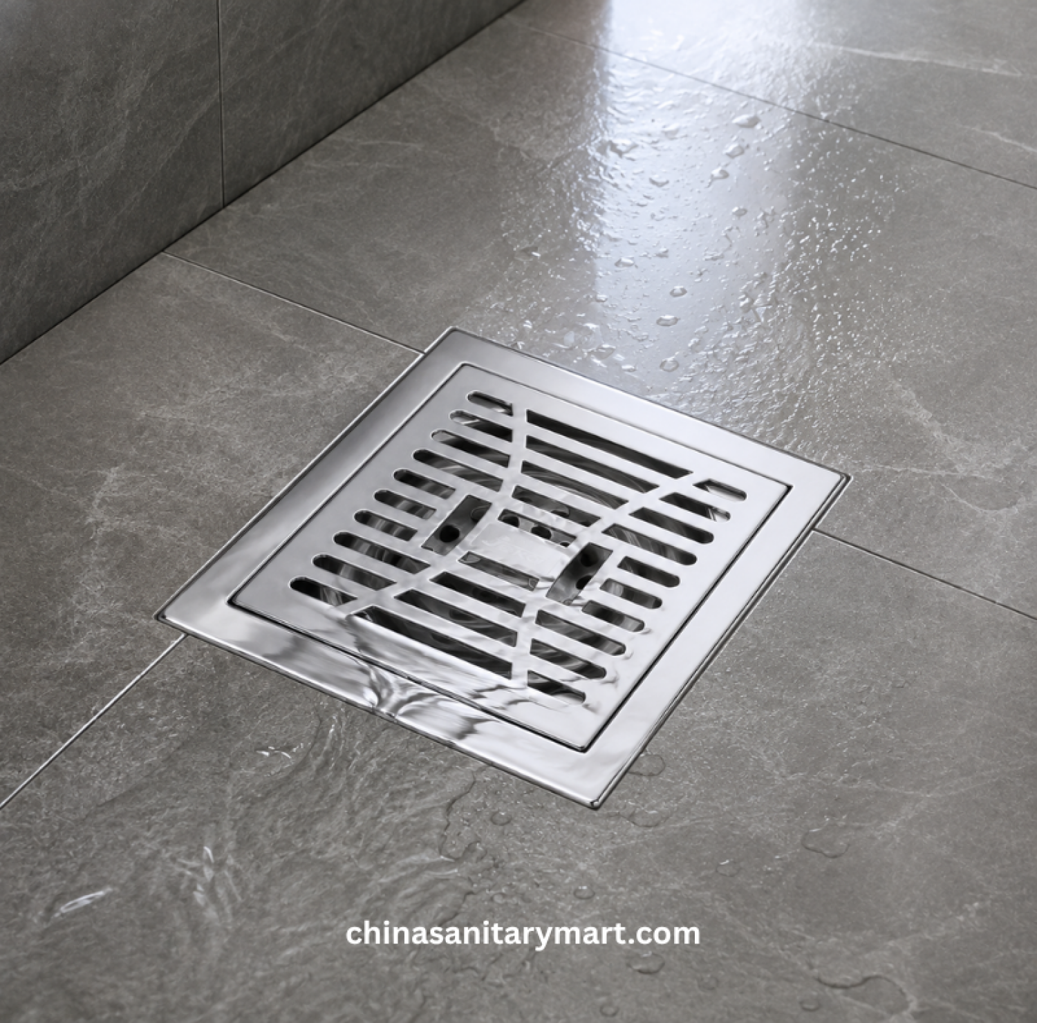 5x5 Inch ENM 204CP Chrome Polish Floor Drain, chrome bathroom floor drain, chrome square drain, cross slot floor drain, shower drain, bathroom waste drain
